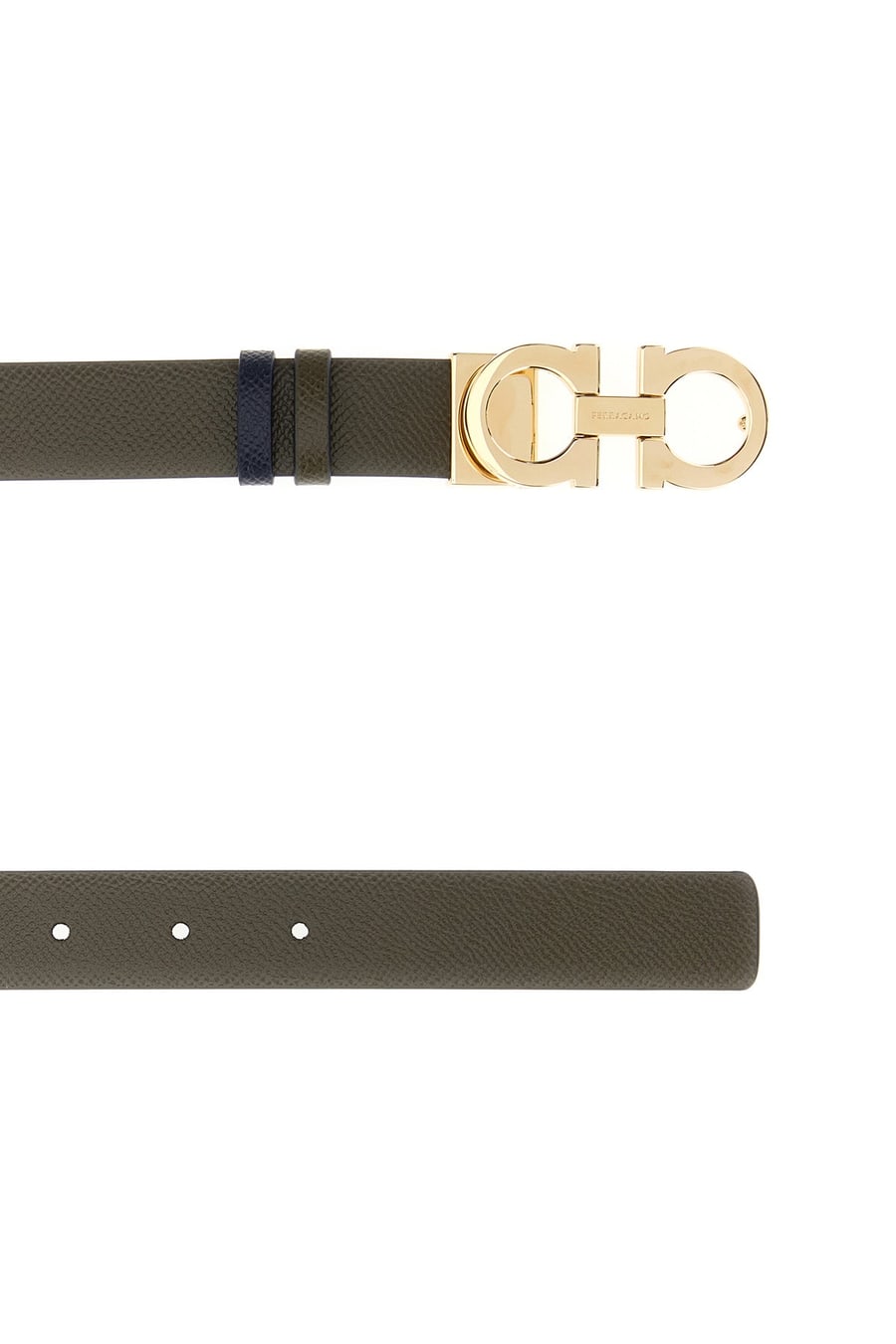 Ferragamo Cintura reversibile in pelle verde militare, view 2