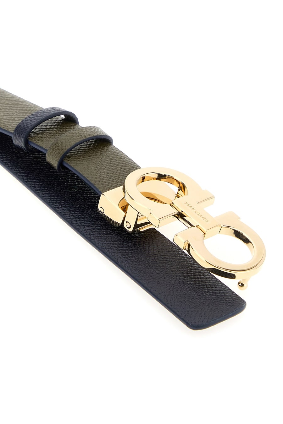 Ferragamo Cintura reversibile in pelle verde militare, view 4