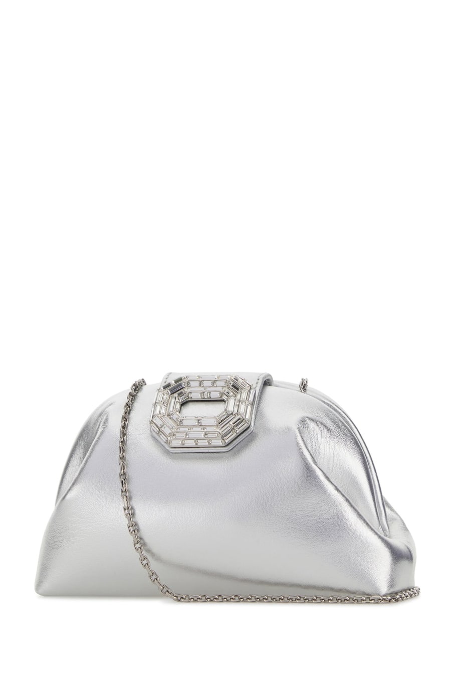 Amina Muaddi Clutch Camelia in pelle argento, view 2