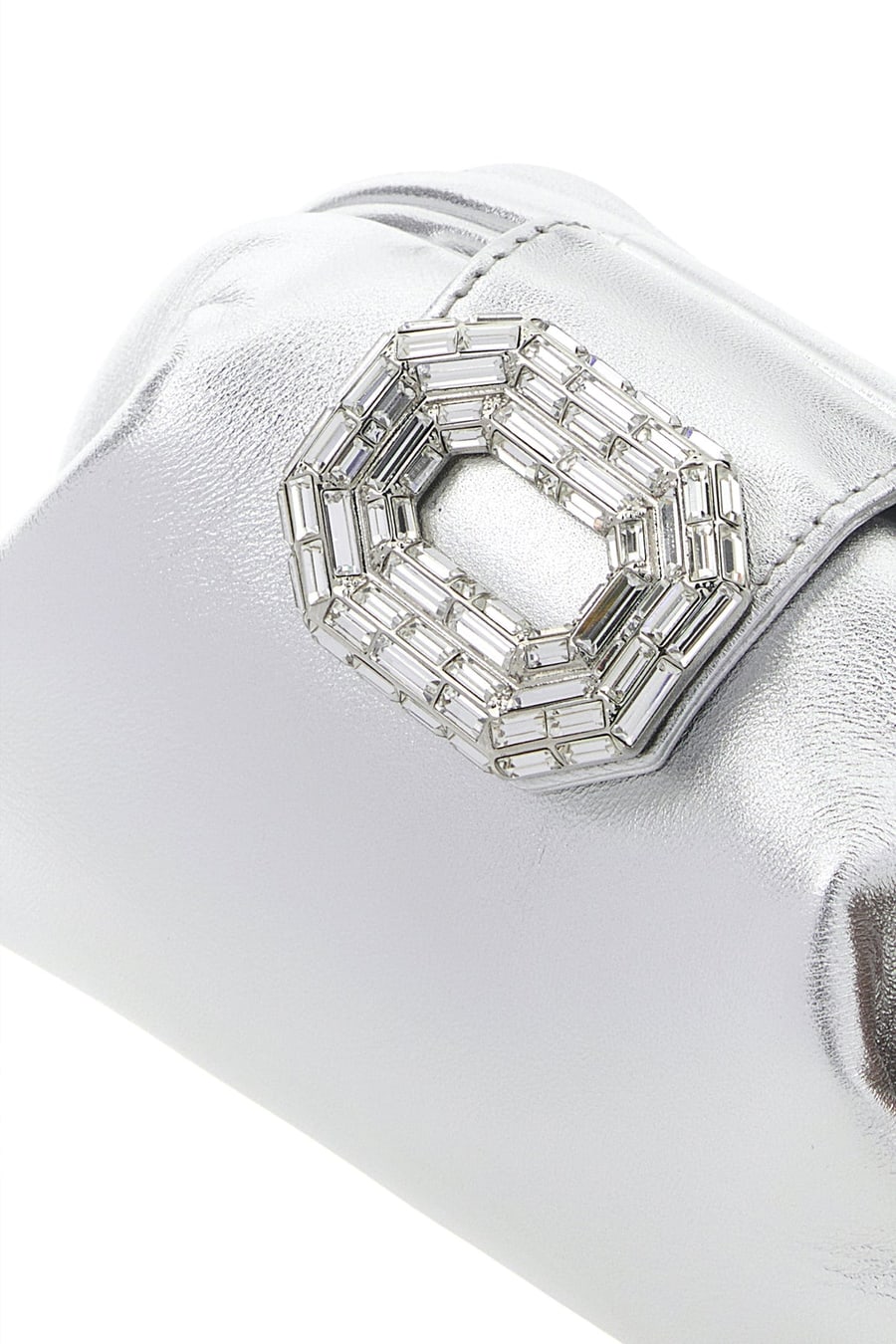 Amina Muaddi Clutch Camelia in pelle argento, view 4