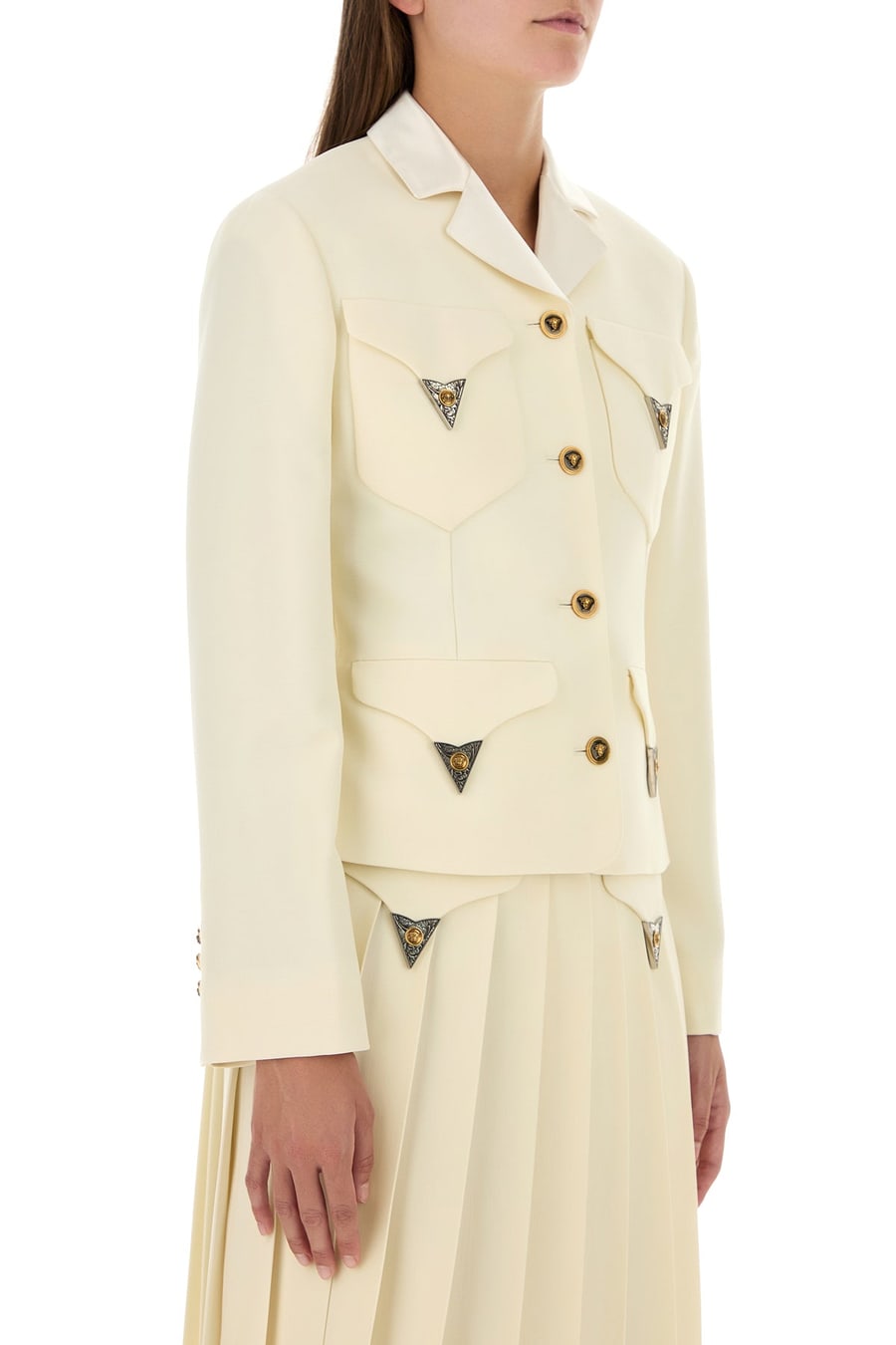 Versace Giacca in lana stretch avorio, view 3