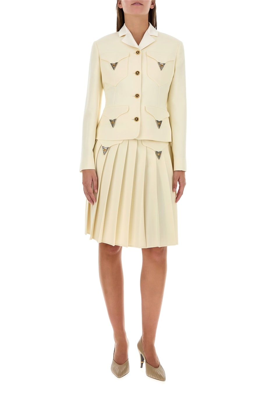 Versace Giacca in lana stretch avorio, view 6