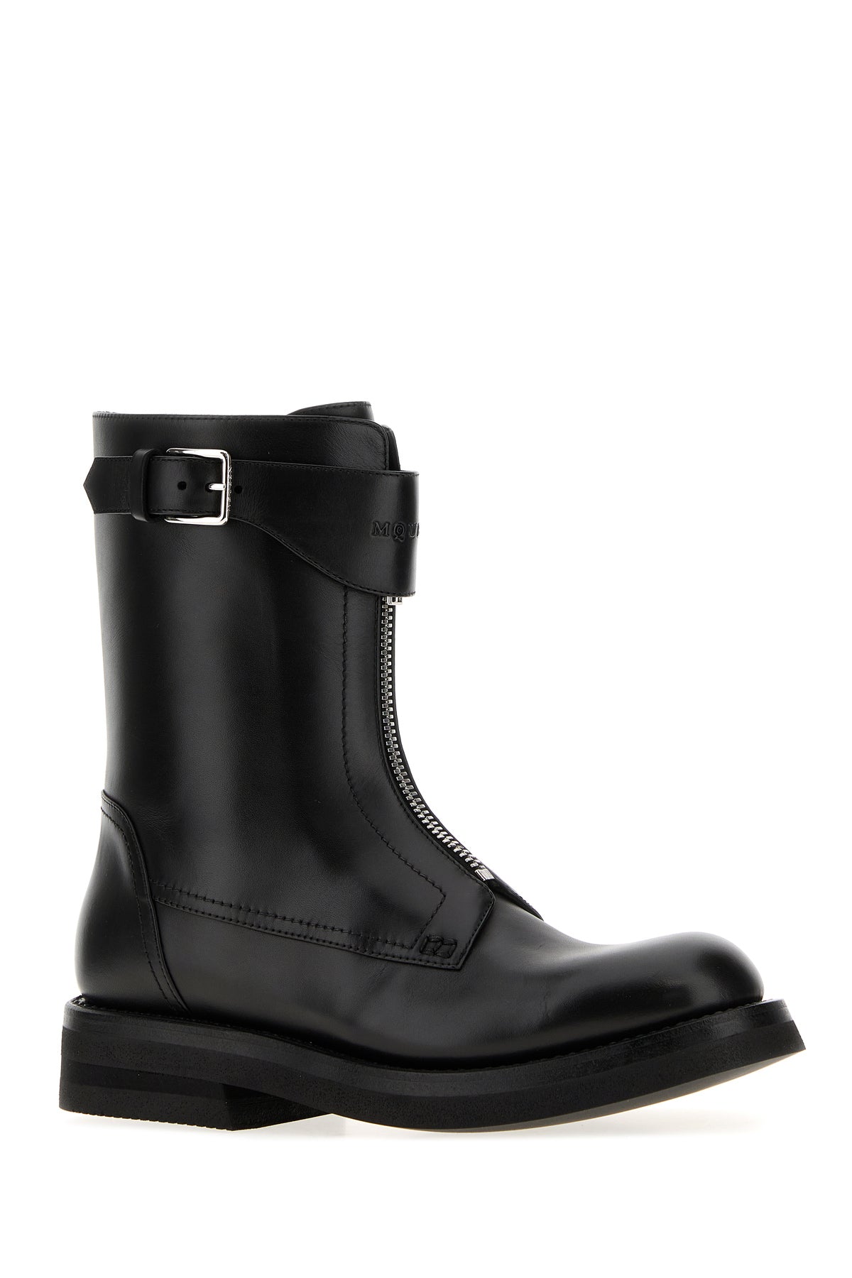 Alexander McQueen Stivali Biker in pelle nera, view 2