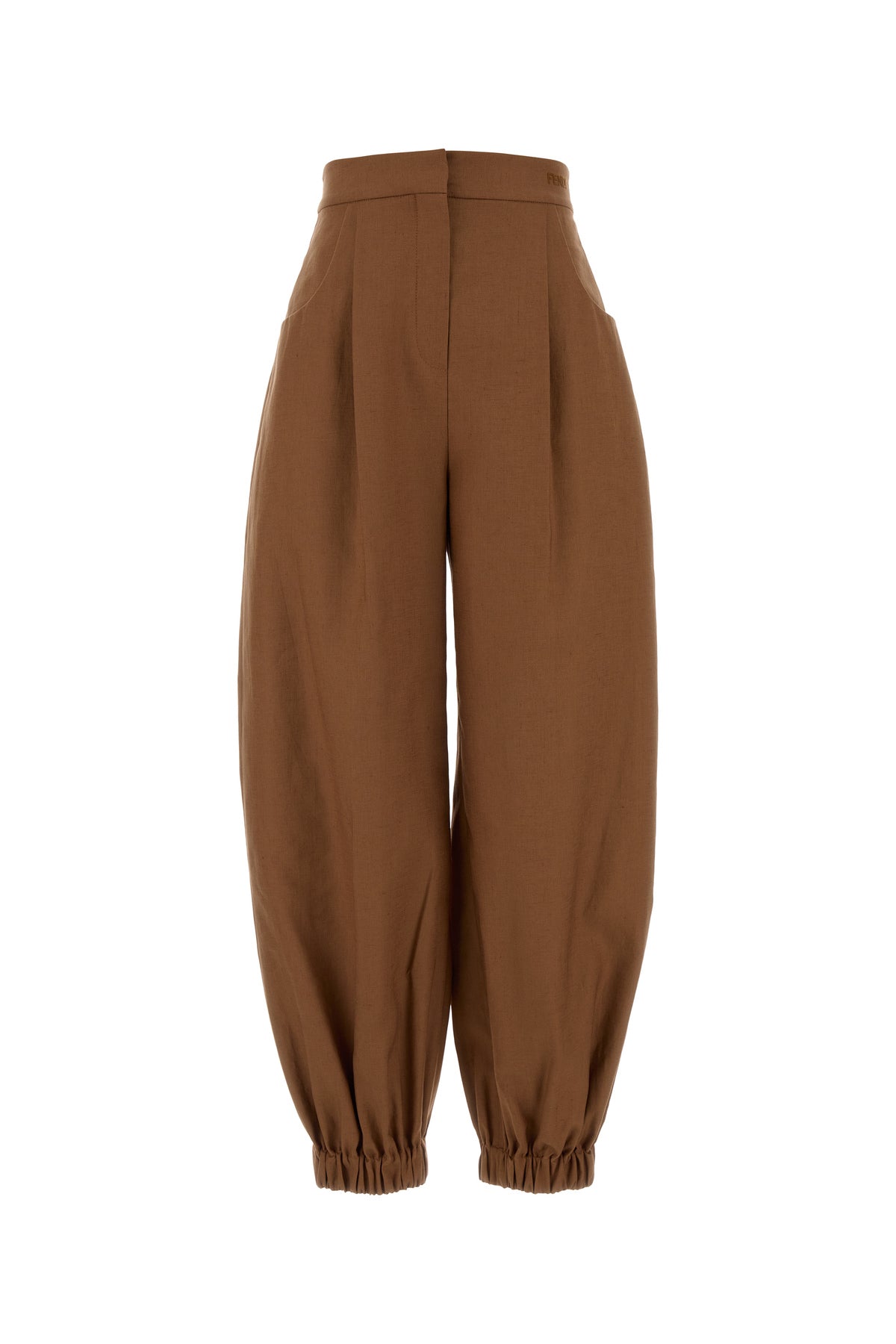 Fendi Pantalone dalla gamba ampia in misto lino mattone