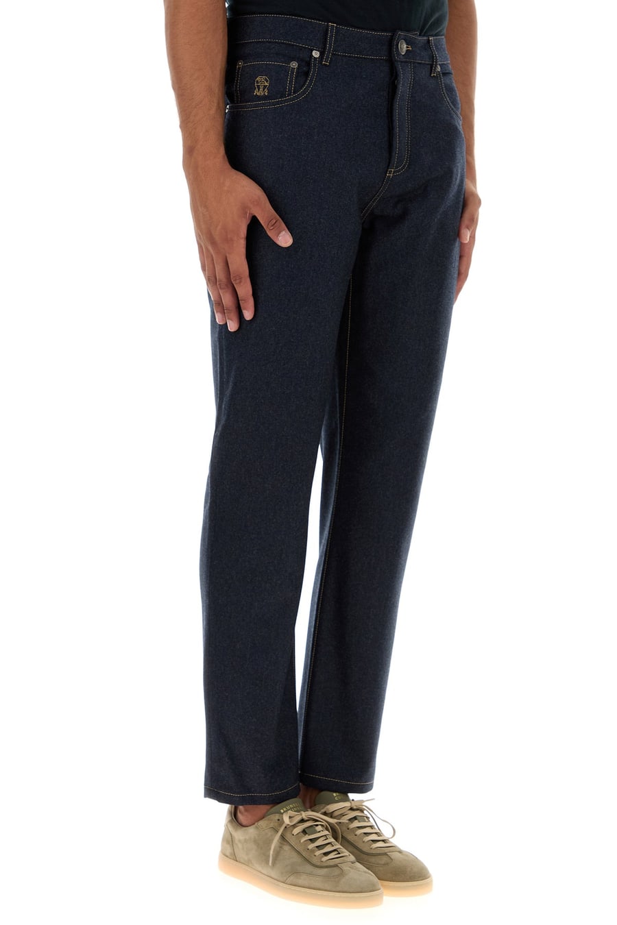 Brunello Cucinelli Pantalone in feltro blu scuro, view 3