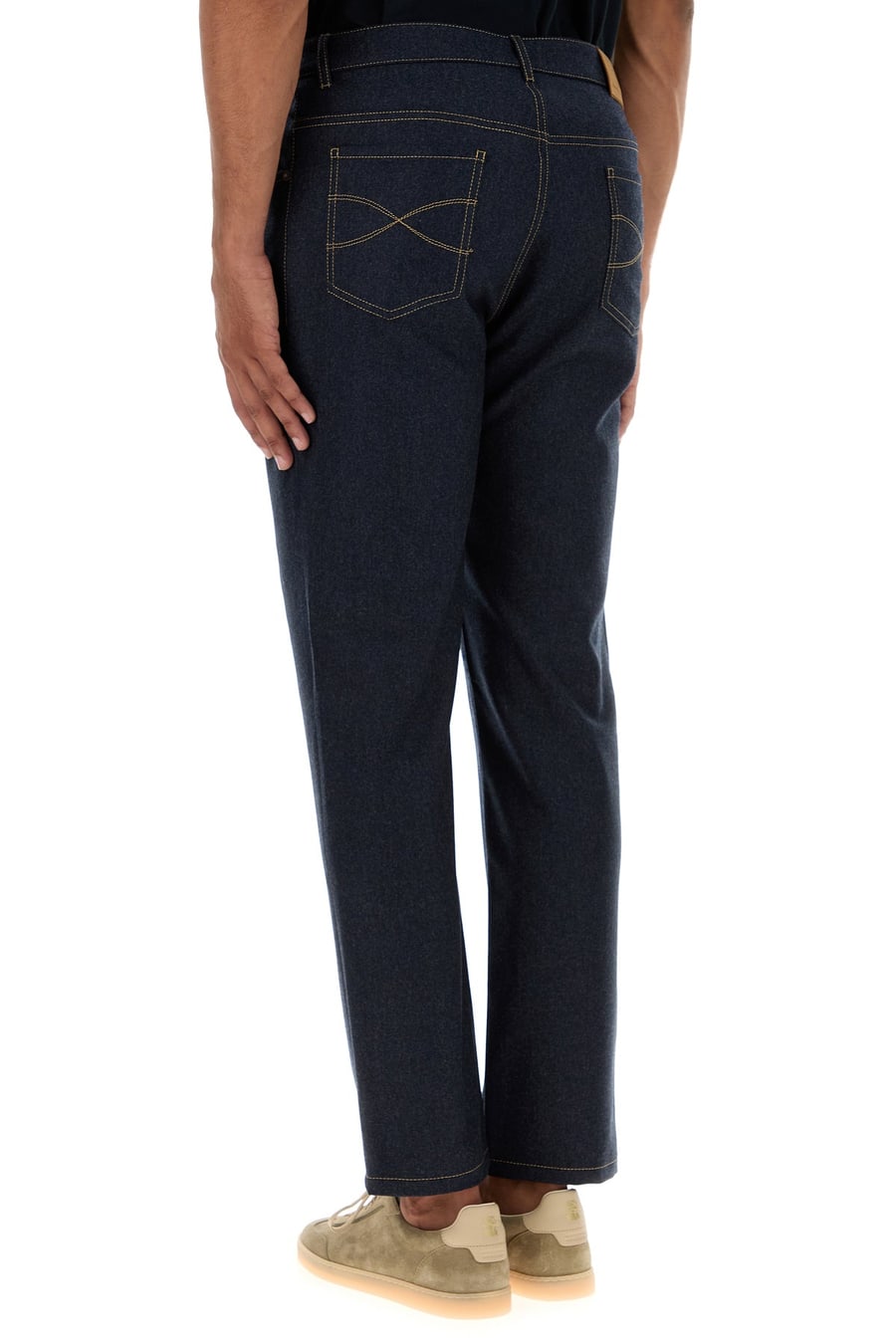 Brunello Cucinelli Pantalone in feltro blu scuro, view 4