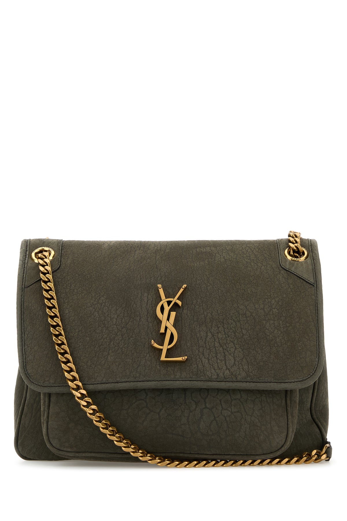 Saint Laurent Borsa a spalla Niki media in pelle scamosciata grigio scuro