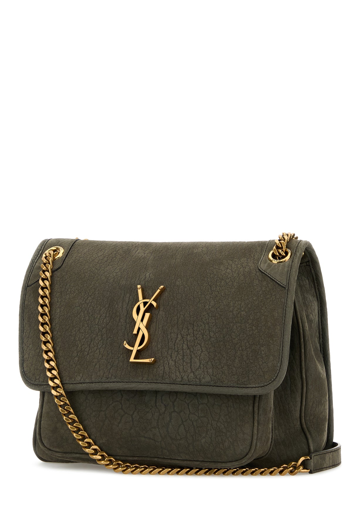 Saint Laurent Borsa a spalla Niki media in pelle scamosciata grigio scuro, view 2