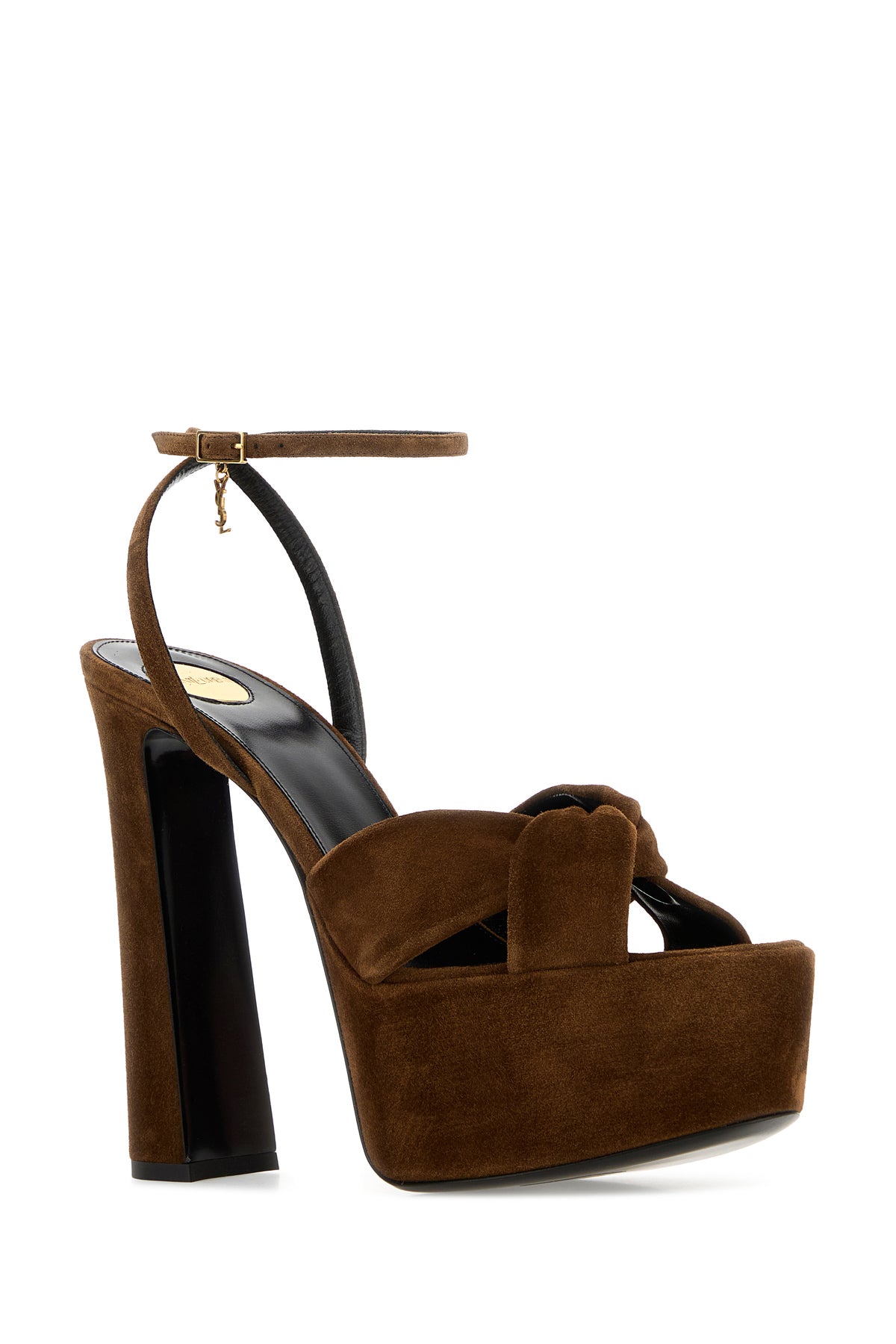 Saint Laurent Sandali Franciane in pelle scamosciata marrone, view 2