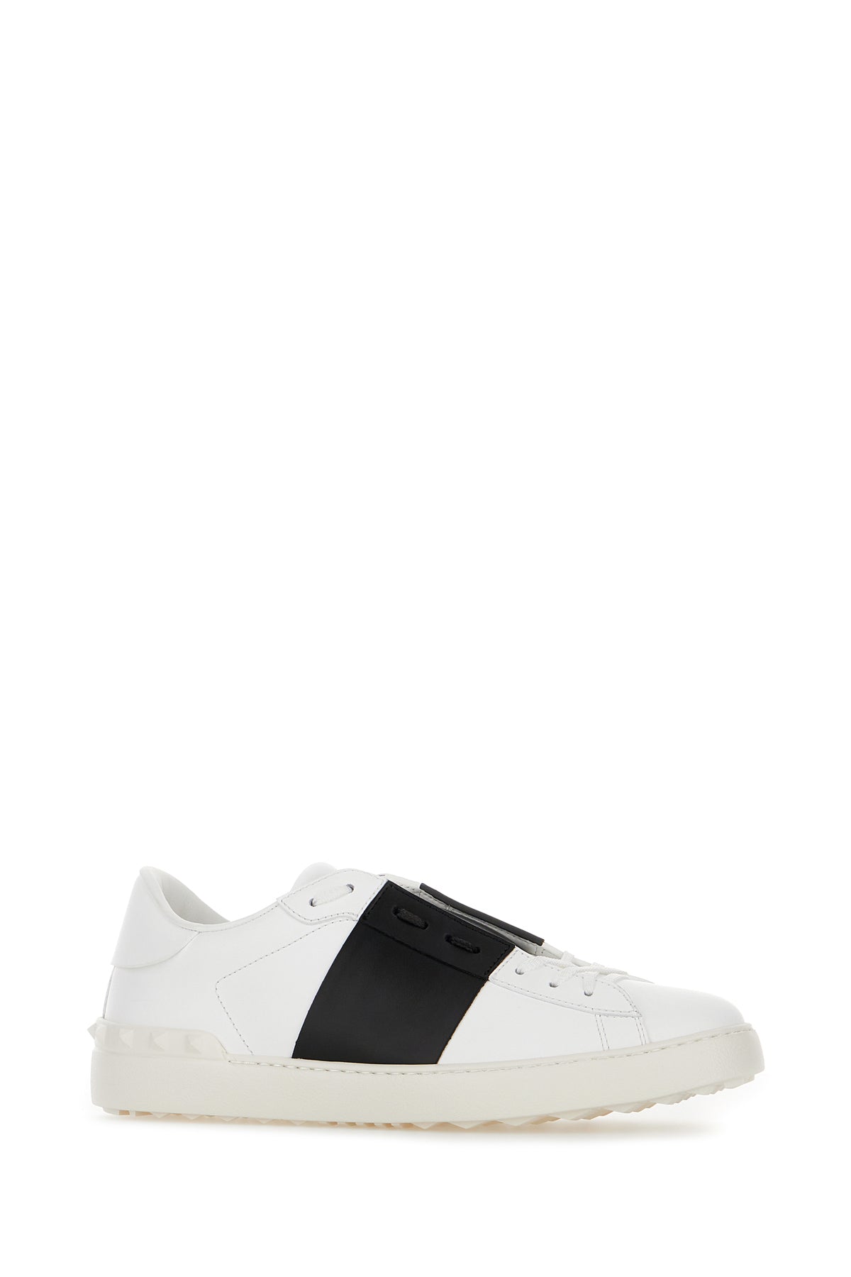 Valentino Garavani Sneakers Open in pelle bianca con banda nera, view 2