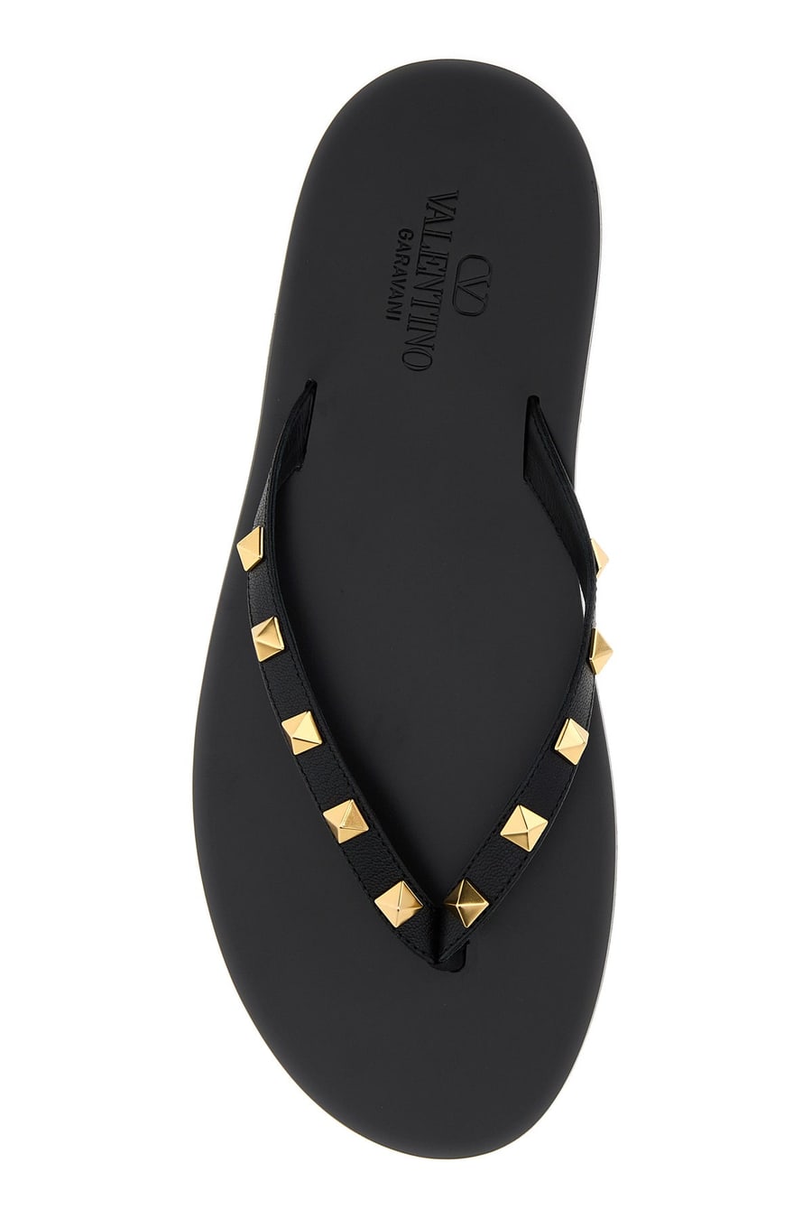 Valentino Garavani Slippers infradito Rockstud in pelle nera, view 4