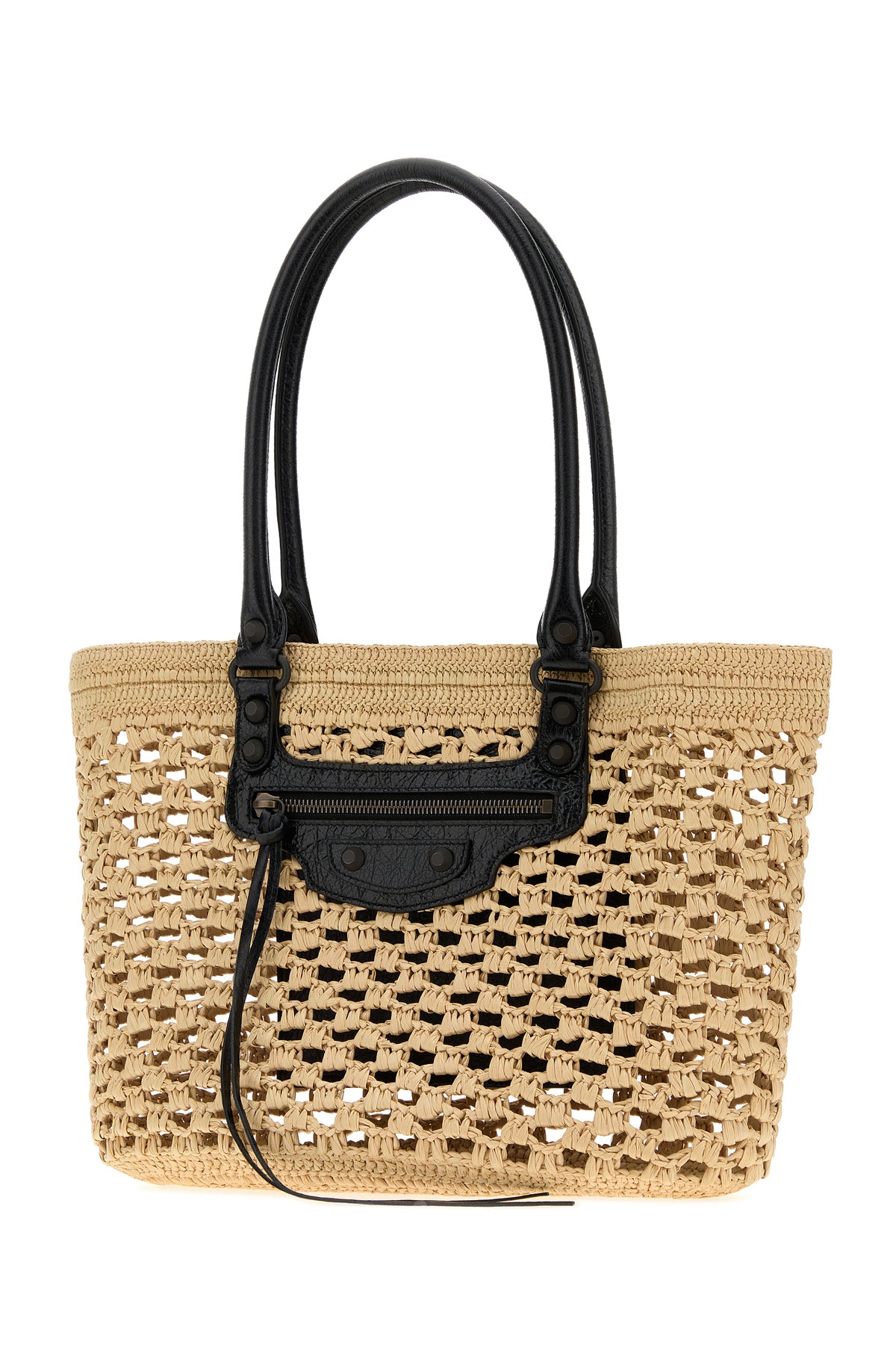 Balenciaga Borsa a secchiello Le City media in rafia, view 2