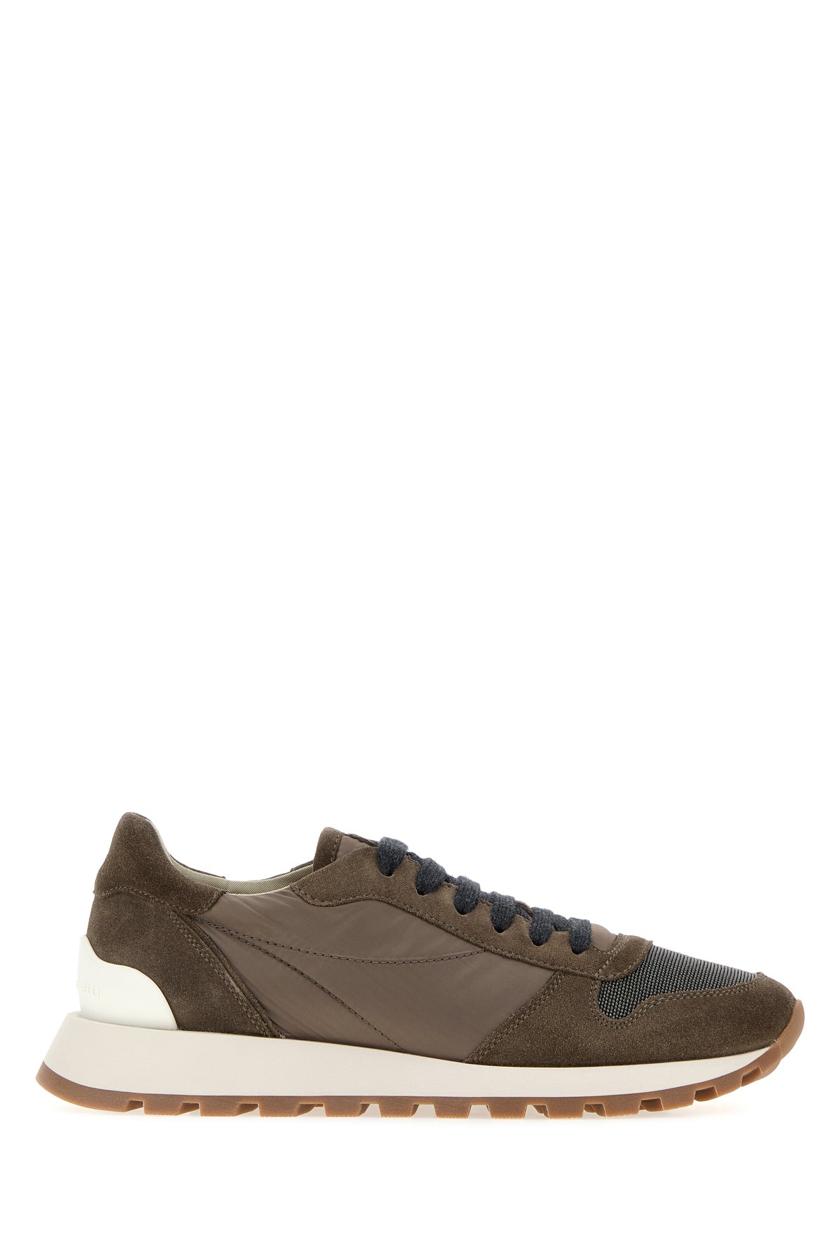 Brunello Cucinelli Sneakers fango in tela e pelle scamosciata