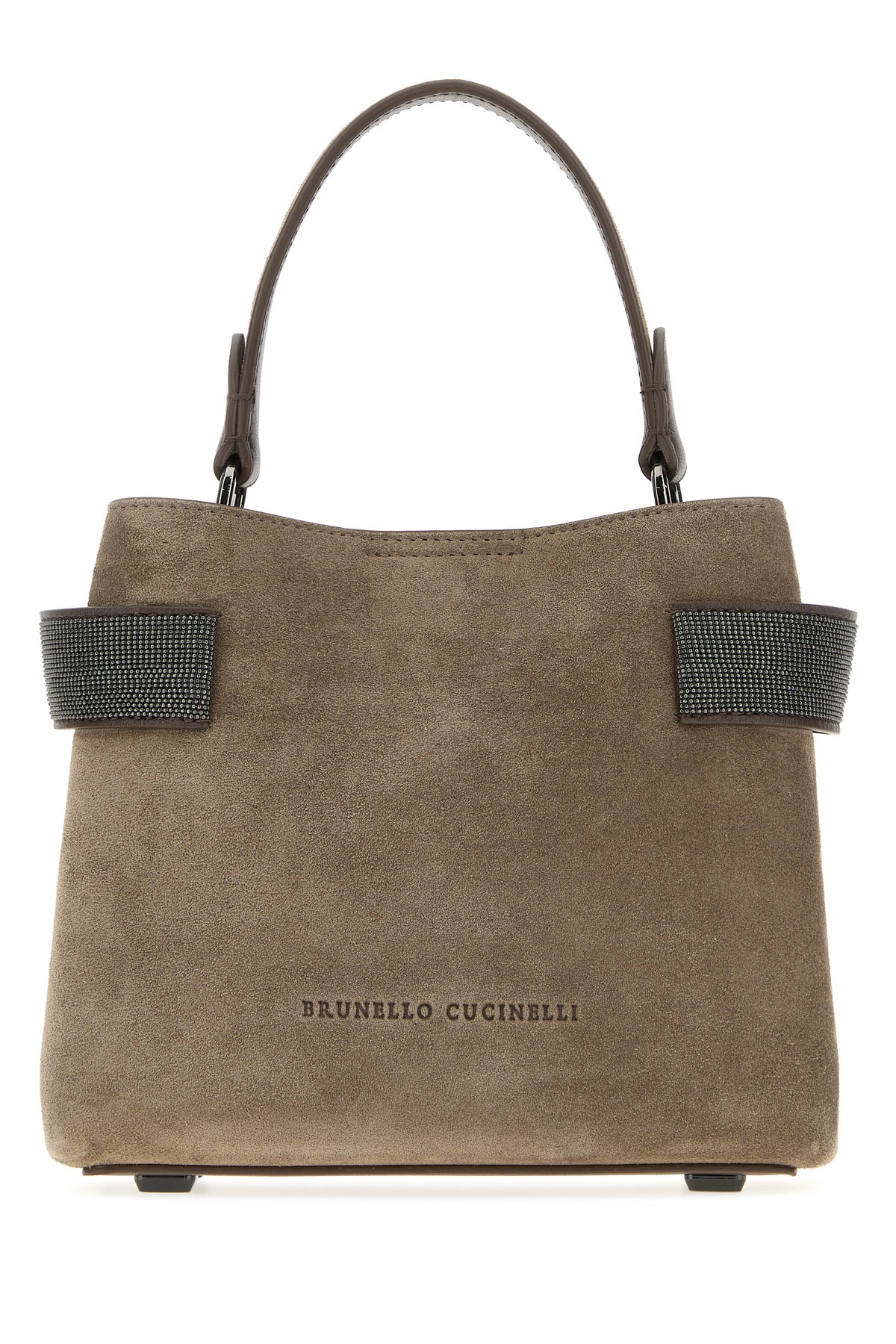 Brunello Cucinelli Borsa a mano in pelle scamosciata fango