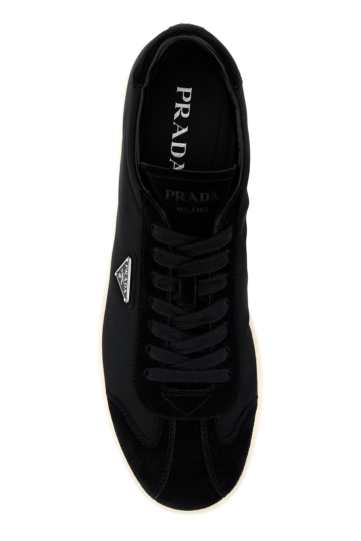 Prada Sneakers nere in Re-Nylon e pelle scamosciata