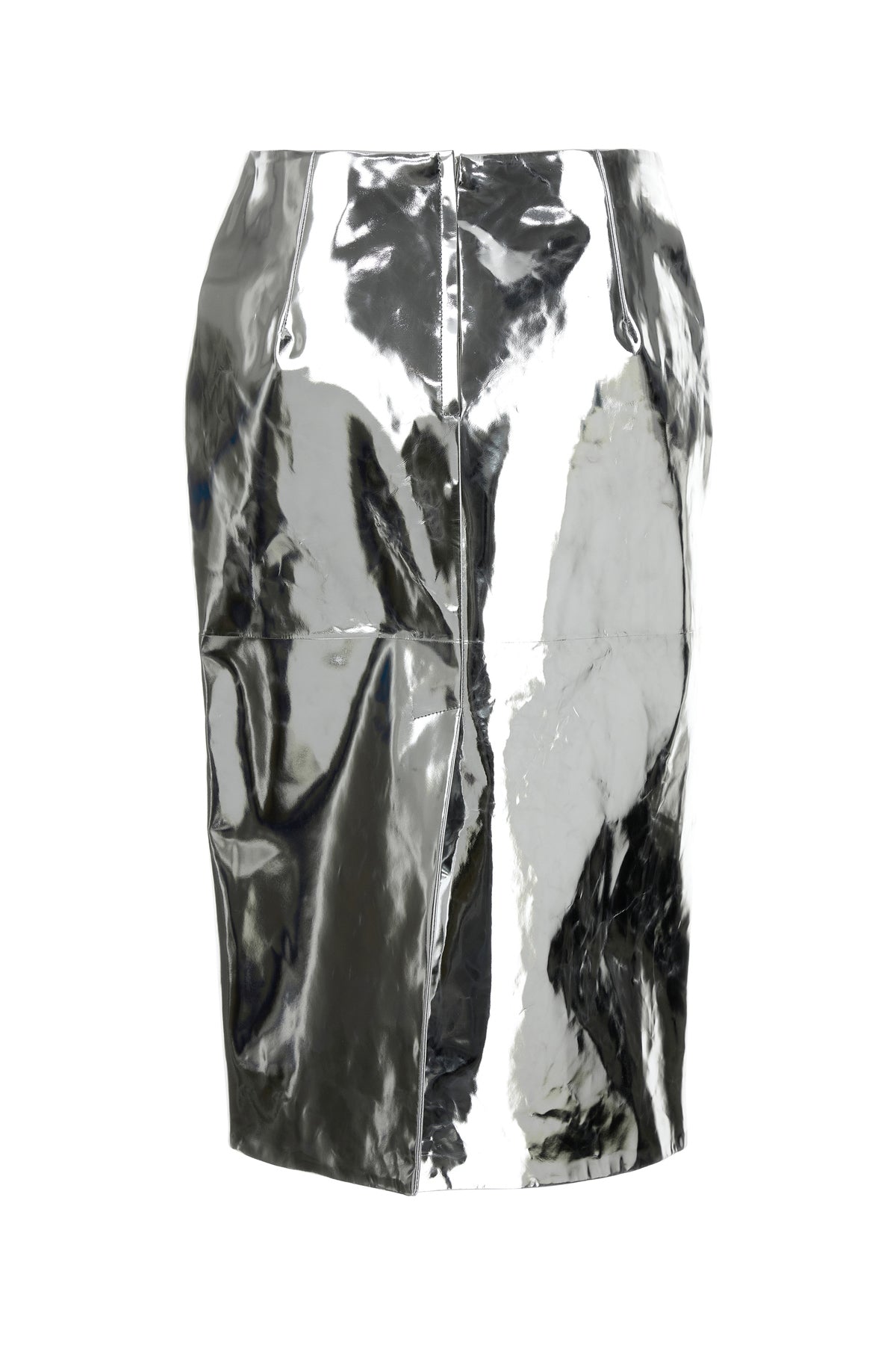 Jil Sander Gonna in pelle argento, view 2