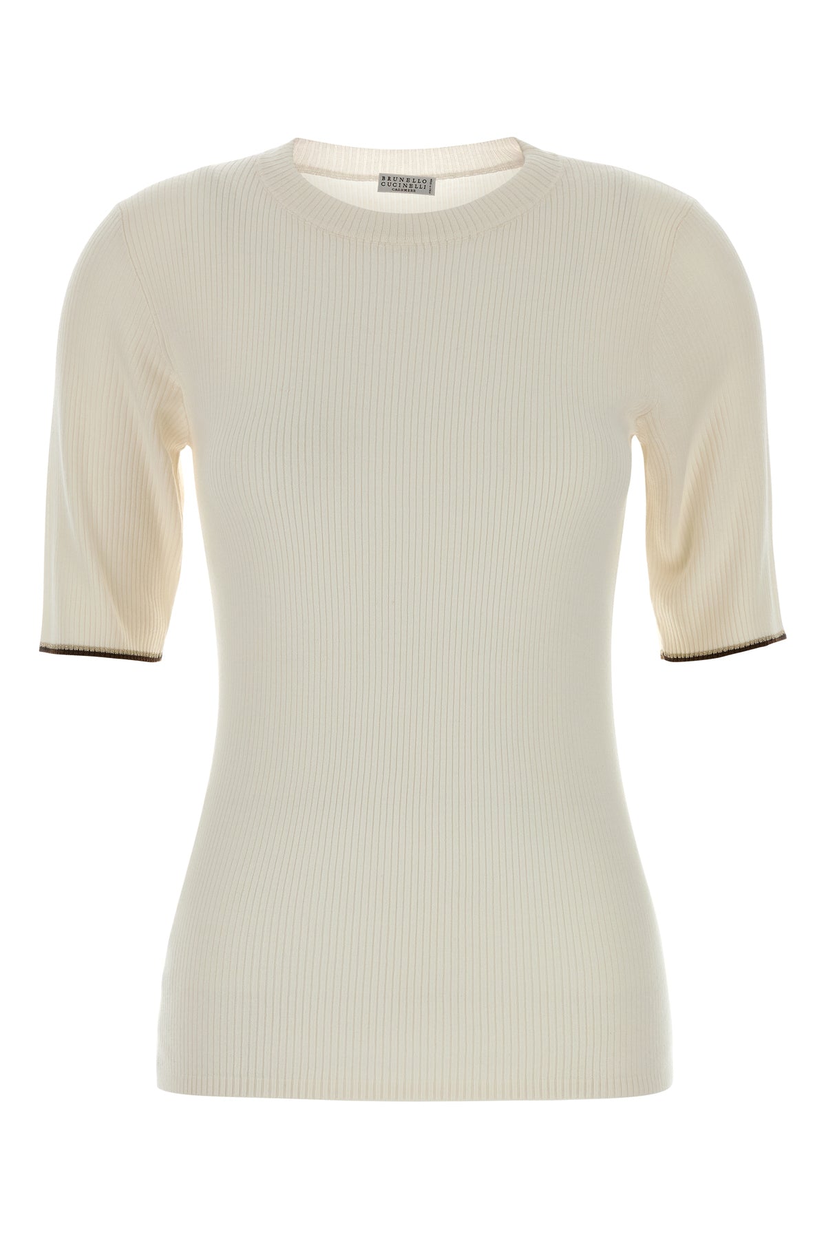 Brunello Cucinelli T-shirt in misto cashmere avorio