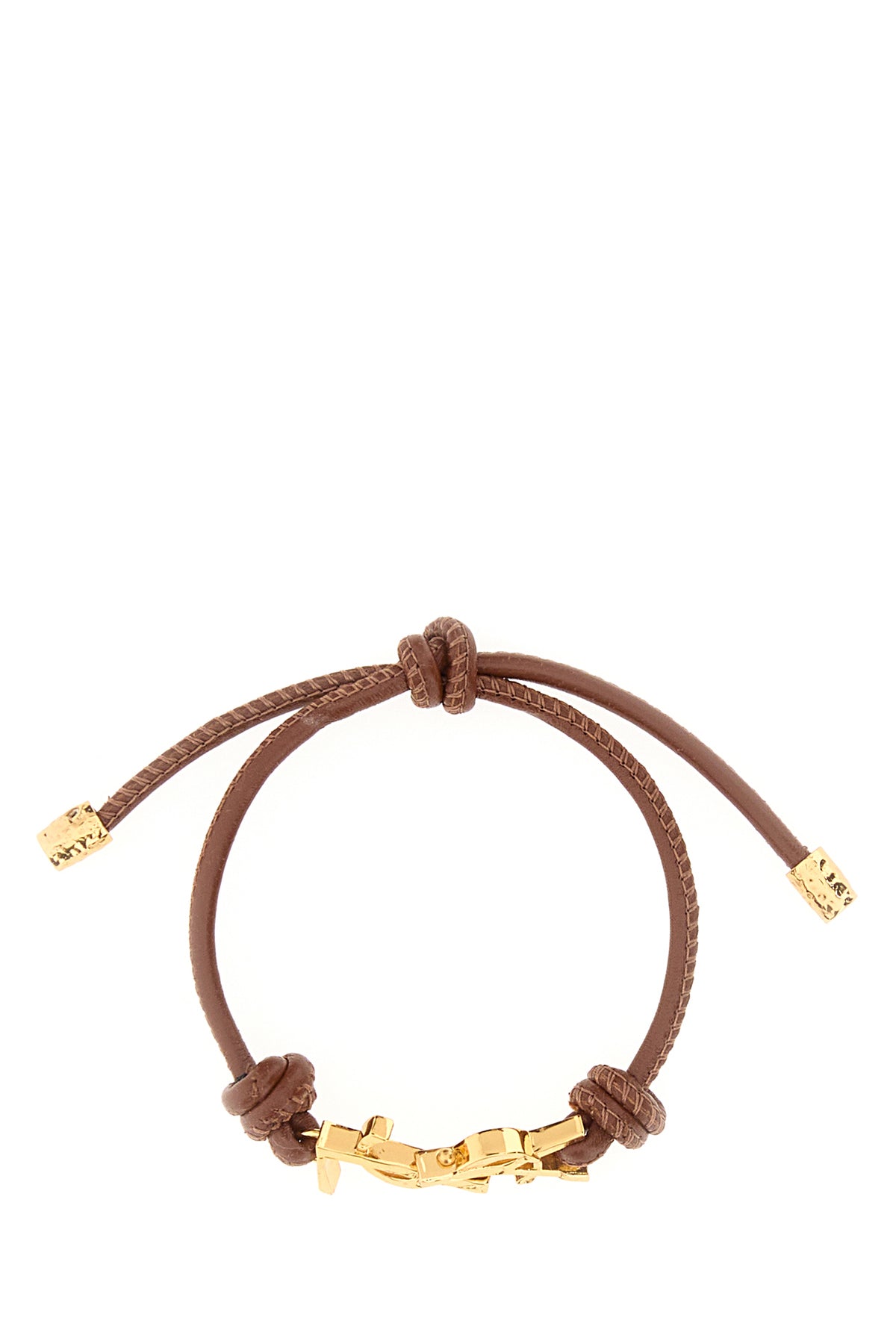 Saint Laurent Bracciale Cassandre in pelle marrone