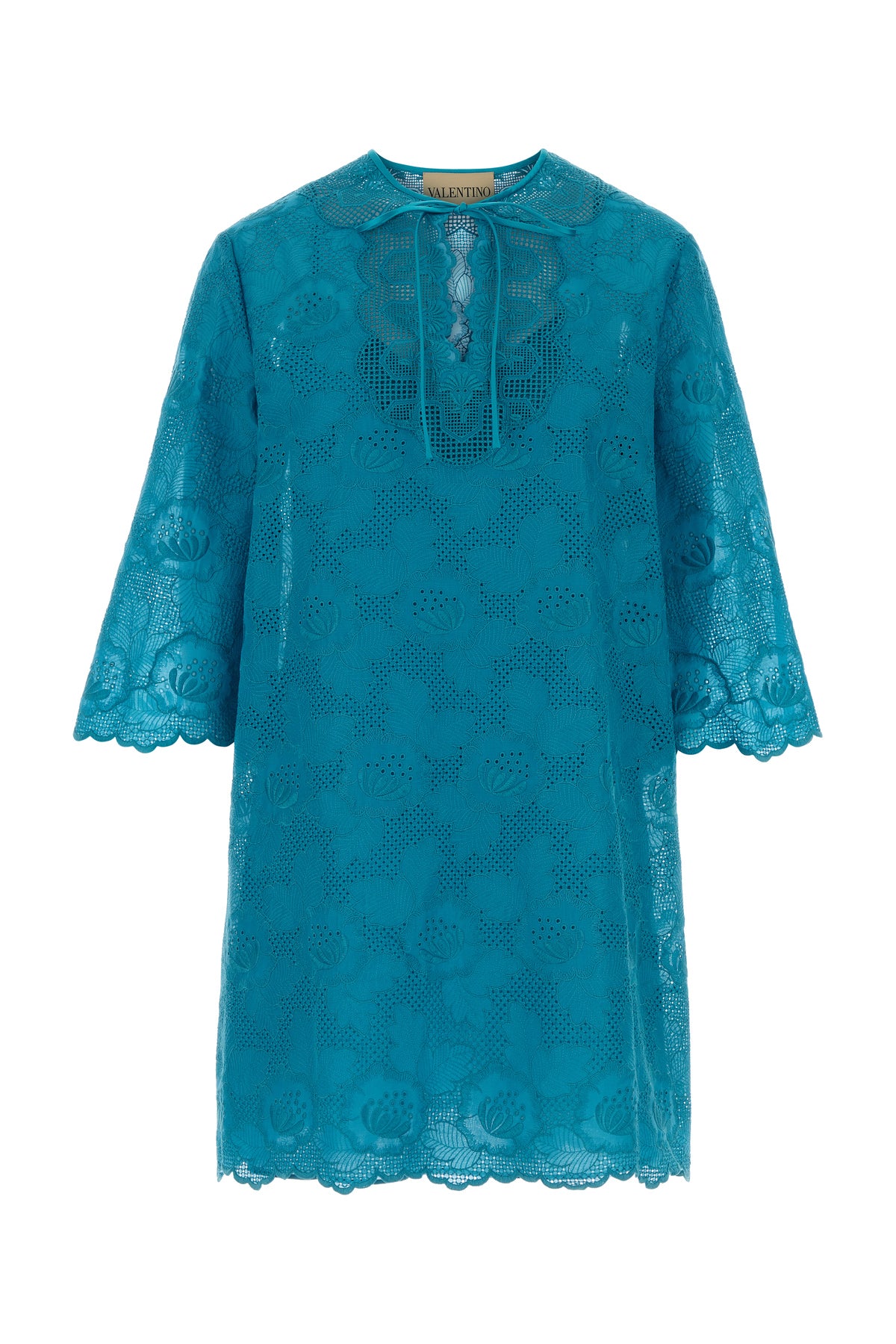 Valentino Garavani Abito in cotone pizzo sangallo turchese