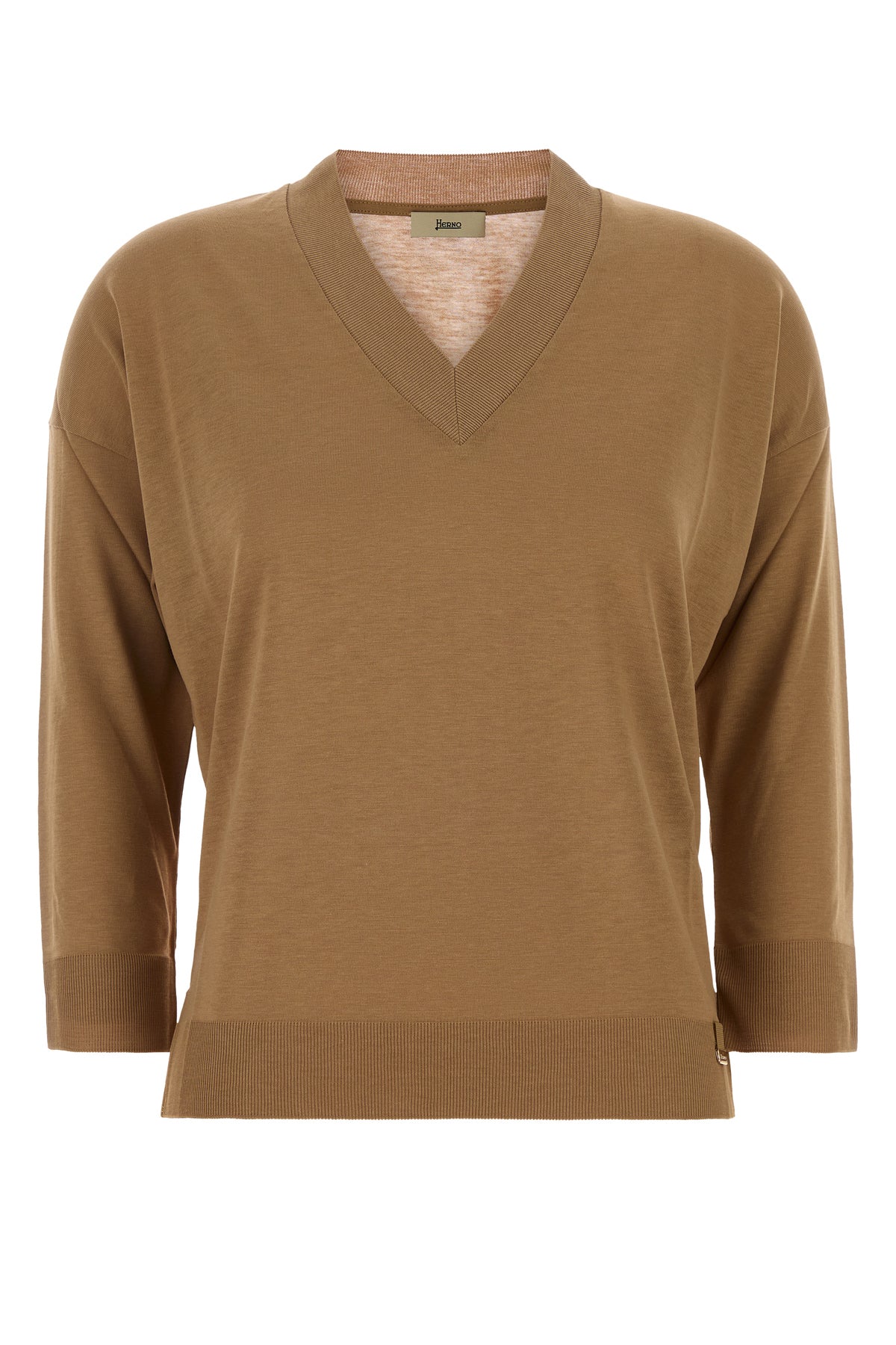 Herno T-shirt in misto lyocell cammello