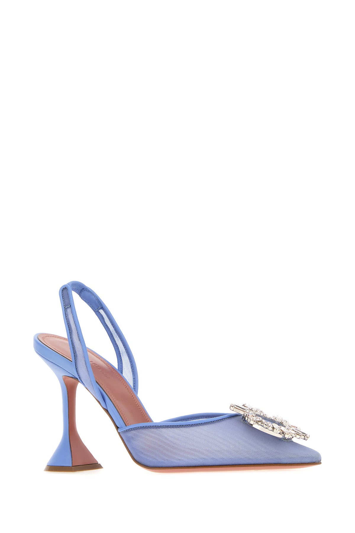 Amina Muaddi Scarpe con tacco Begum in rete ceruleo, view 2