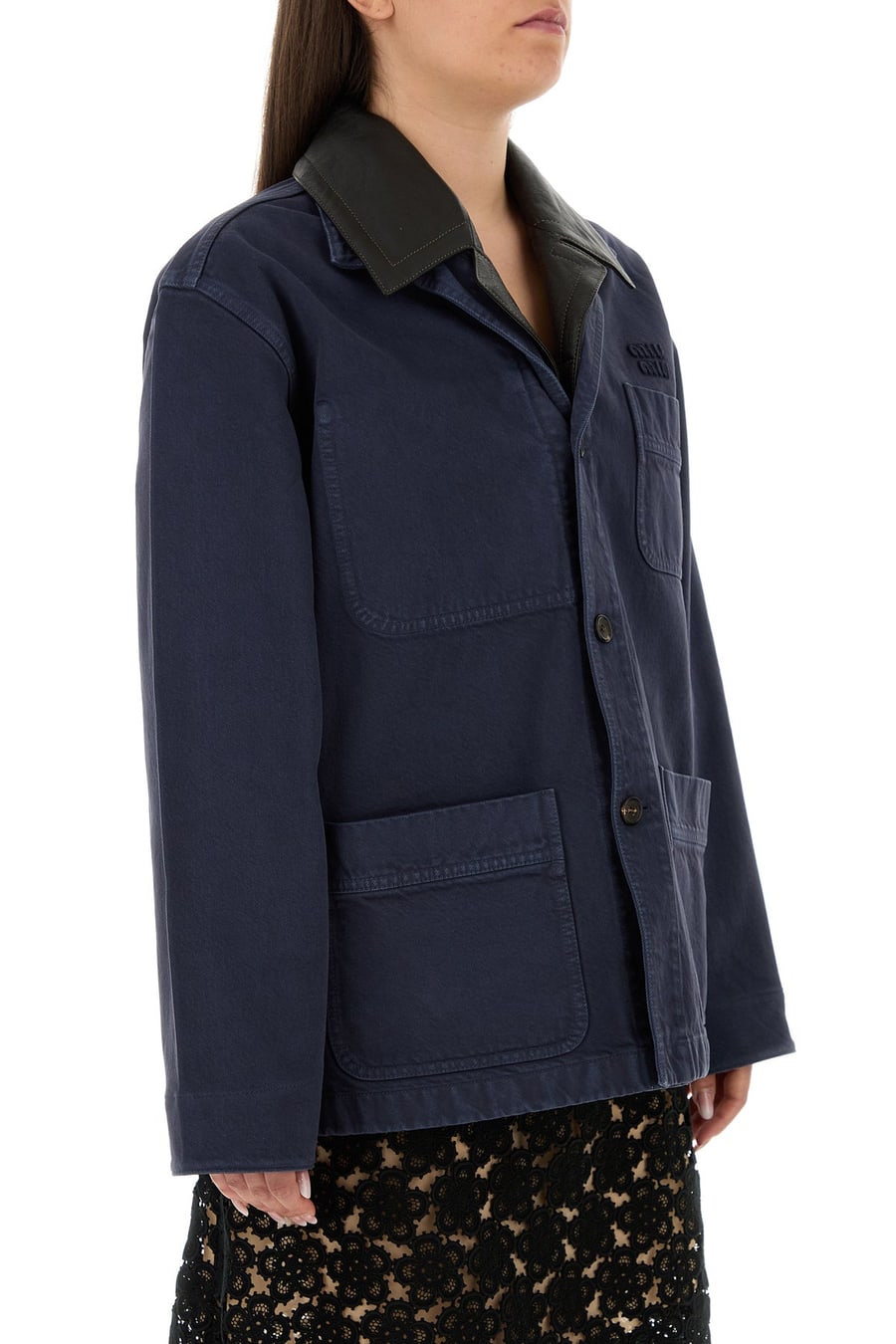Miu Miu Giubbino in denim blu navy, view 3