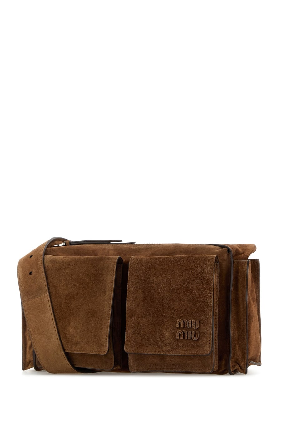 Miu Miu Borsa a tracolla Utilitaire in pelle scamosciata marrone, view 2