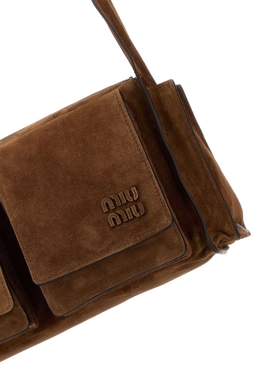 Miu Miu Borsa a tracolla Utilitaire in pelle scamosciata marrone, view 4