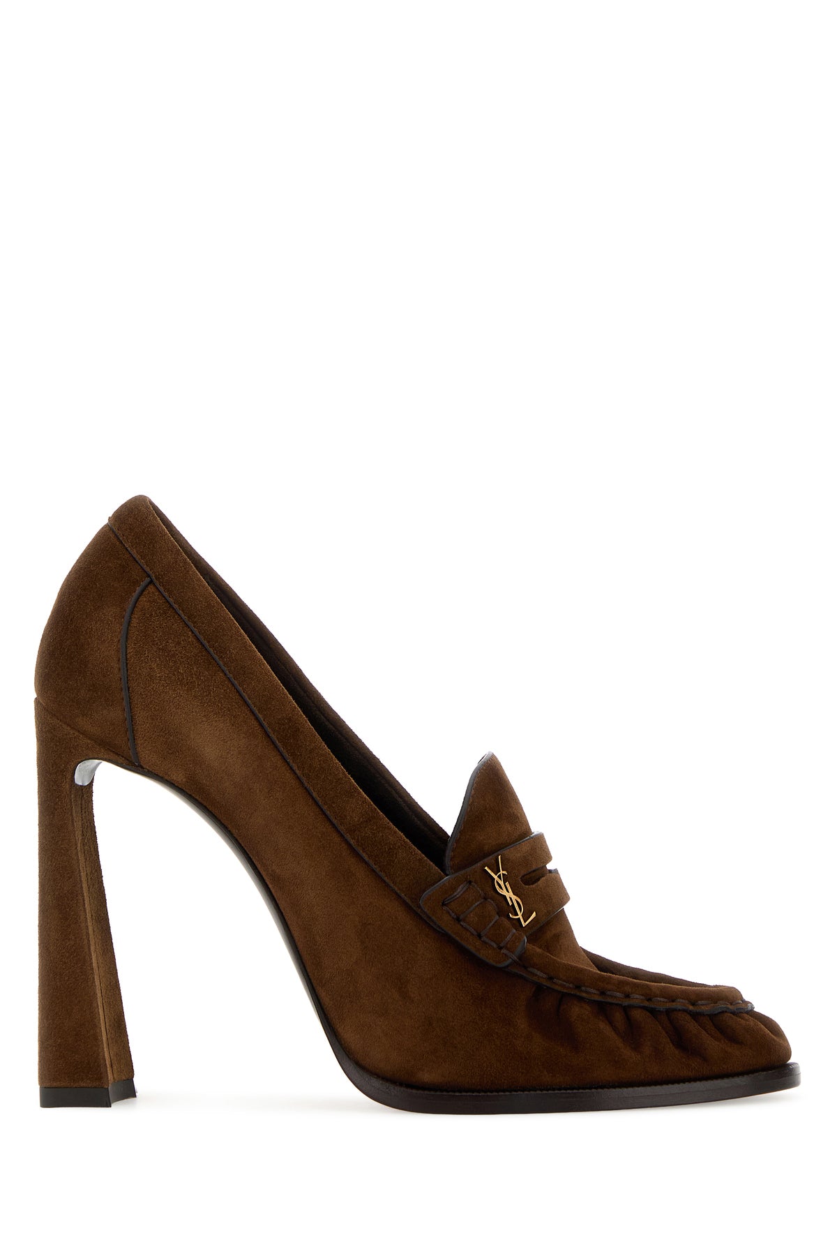Saint Laurent Scarpe con tacco Le Loafers in pelle scamosciata marrone