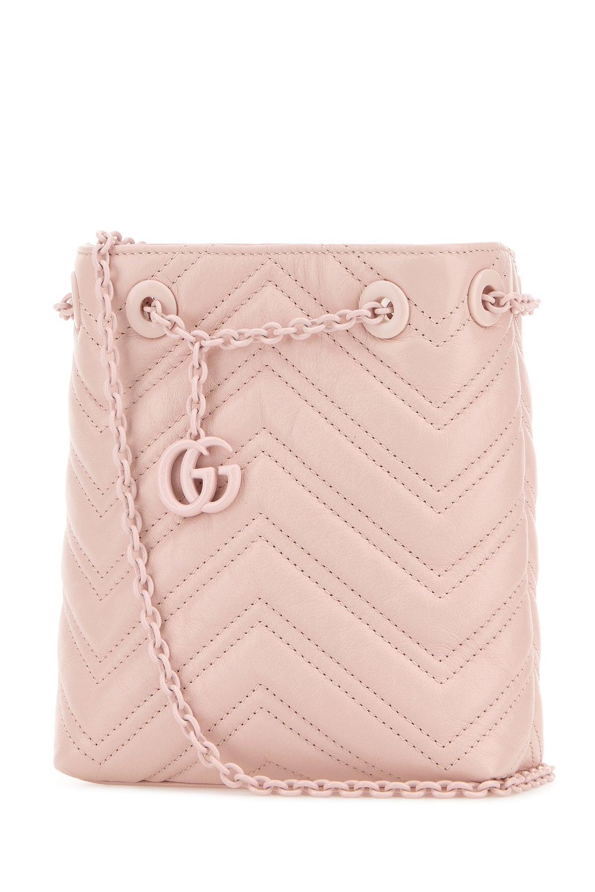 Gucci Borsa a secchiello GG Marmont micro in pelle rosa, view 2