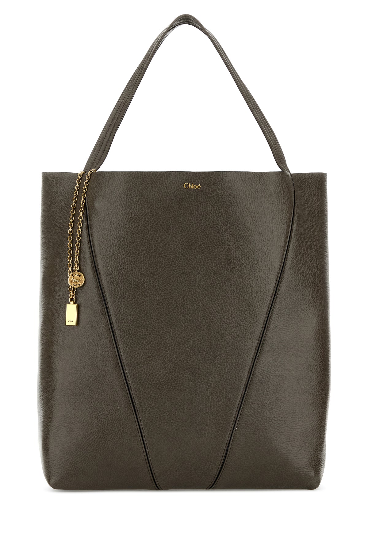 Chloé Borsa shopping Spin grande in pelle grigia scura