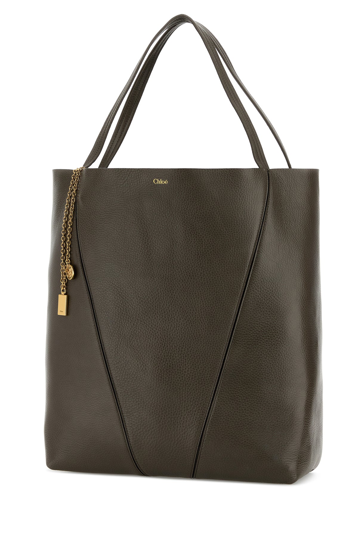 Chloé Borsa shopping Spin grande in pelle grigia scura, view 2