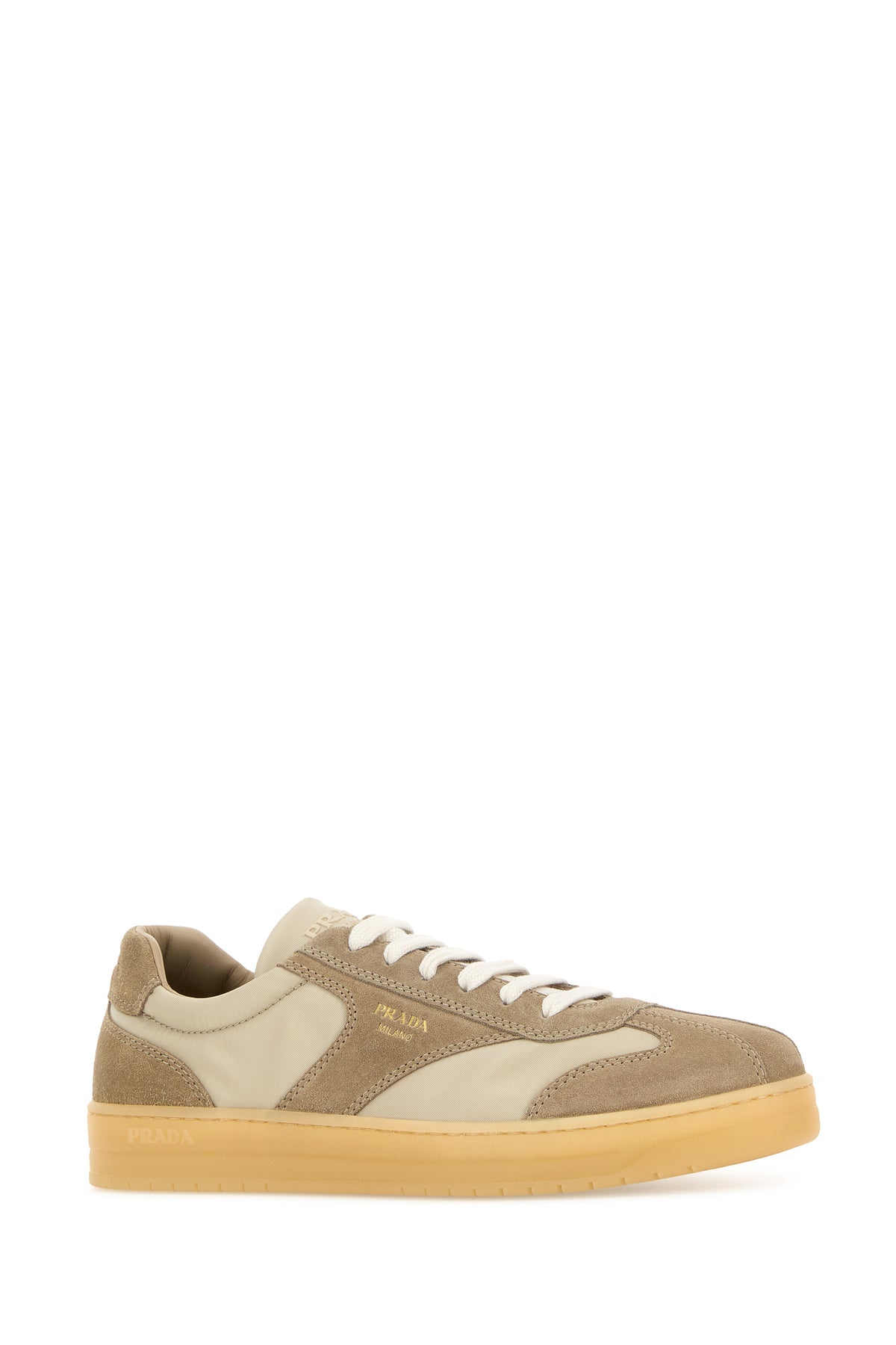 Prada Sneakers beige in pelle scamosciata e Re-Nylon, view 2
