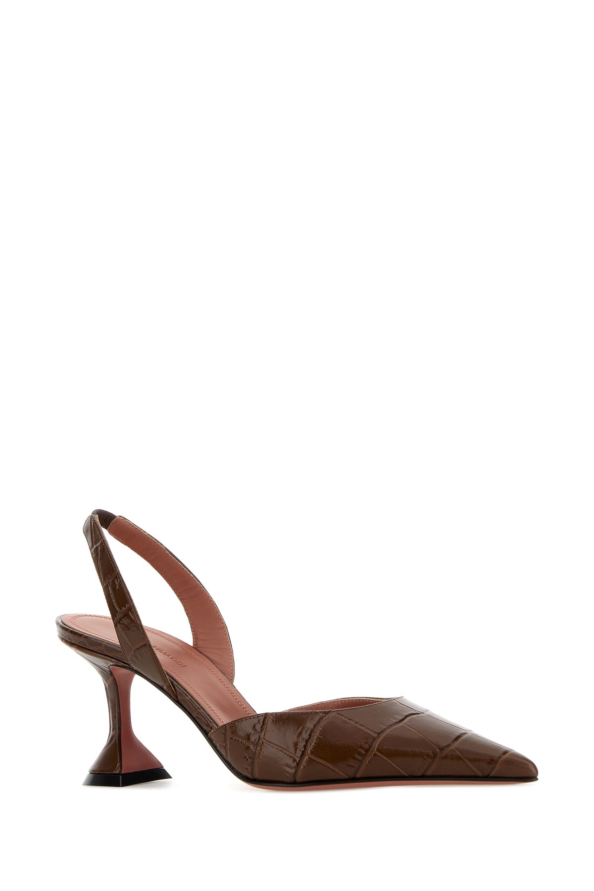 Amina Muaddi Scarpe con tacco Holli Sling in pelle marrone, view 2