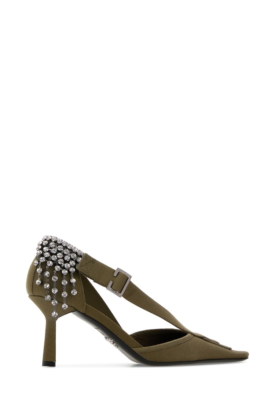 Prada Scarpe con tacco in tela verde militare, view 3