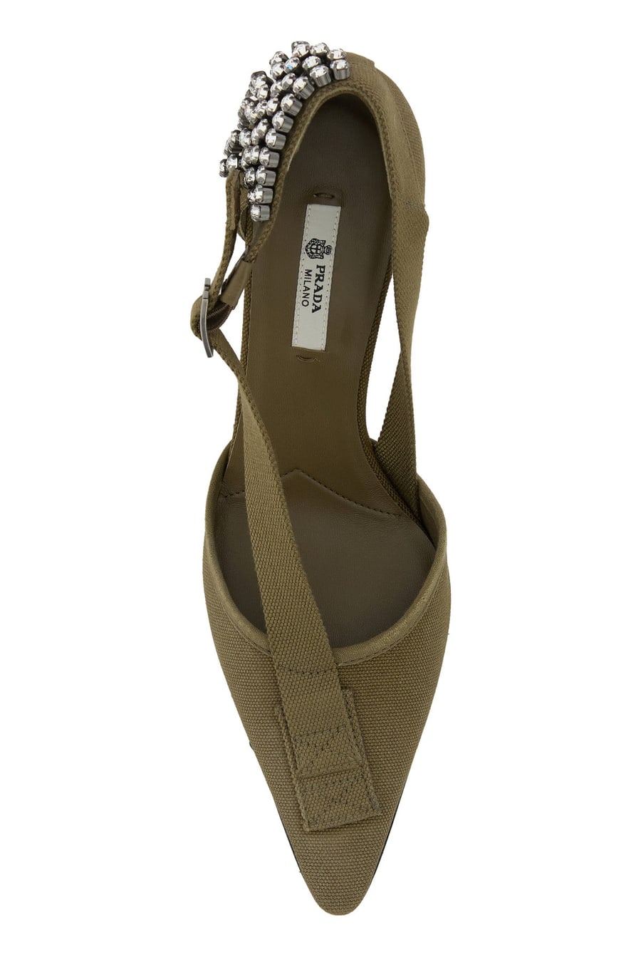 Prada Scarpe con tacco in tela verde militare, view 4