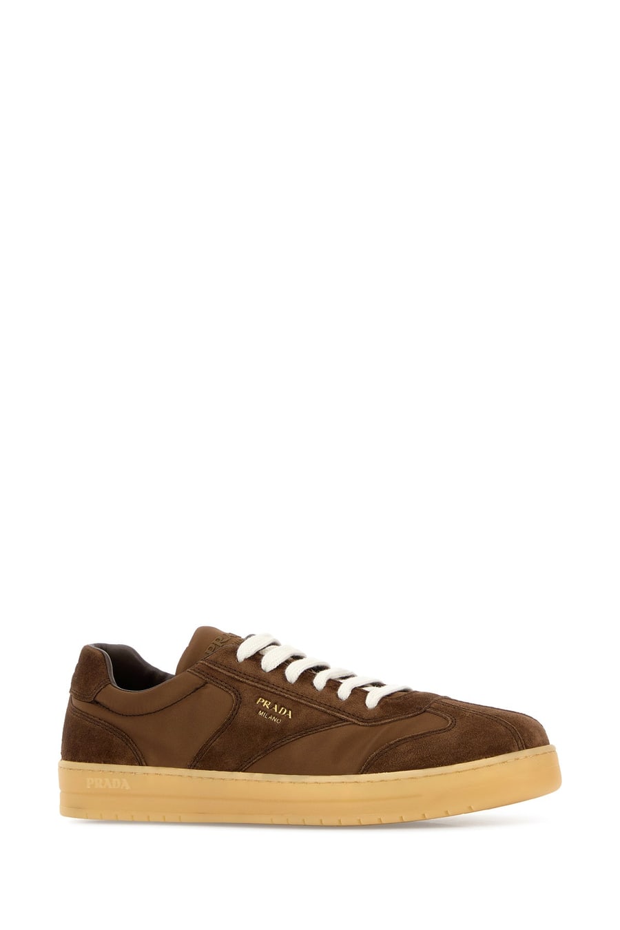 Prada Sneakers marroni in pelle scamosciata e Re-Nylon, view 2