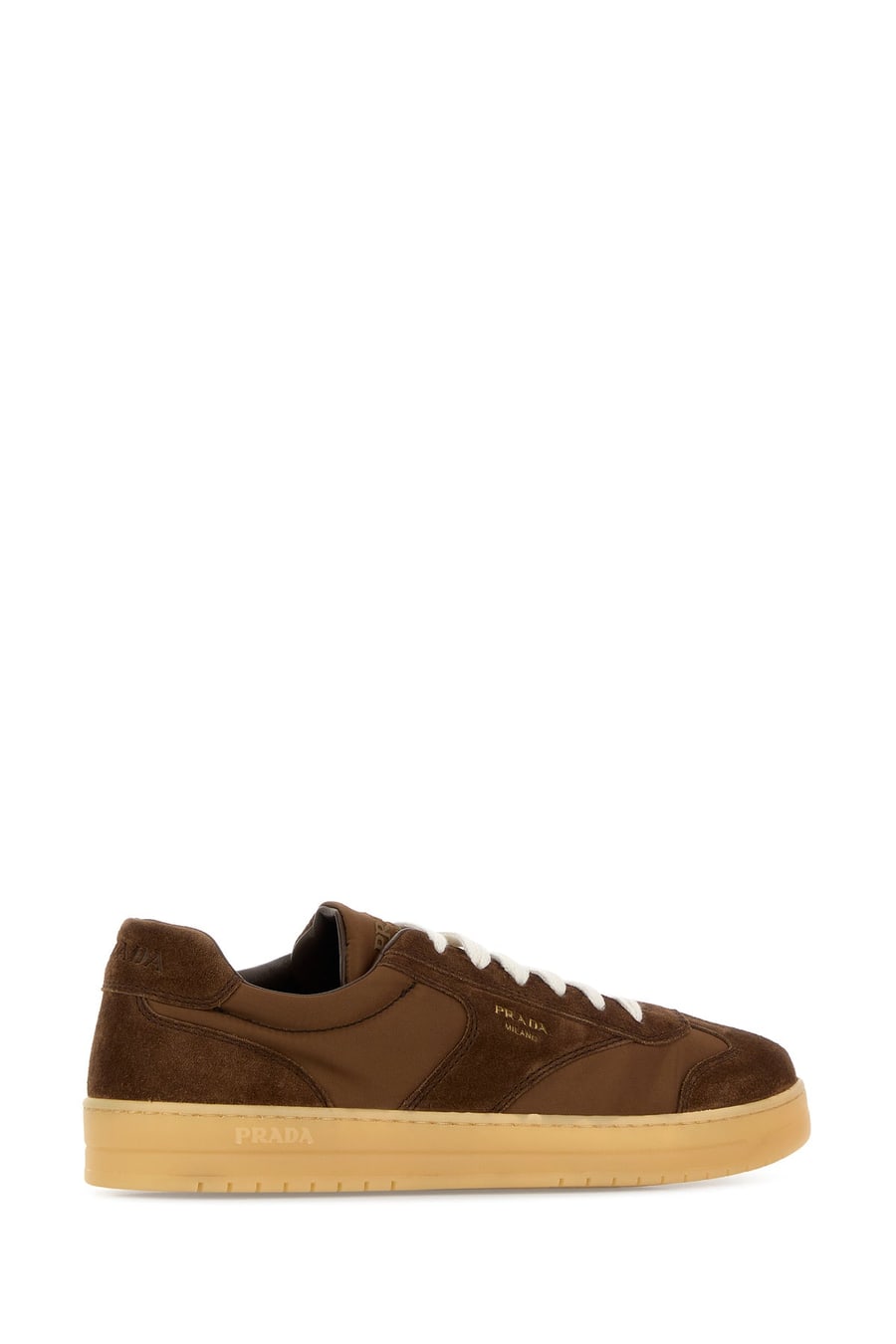 Prada Sneakers marroni in pelle scamosciata e Re-Nylon, view 3