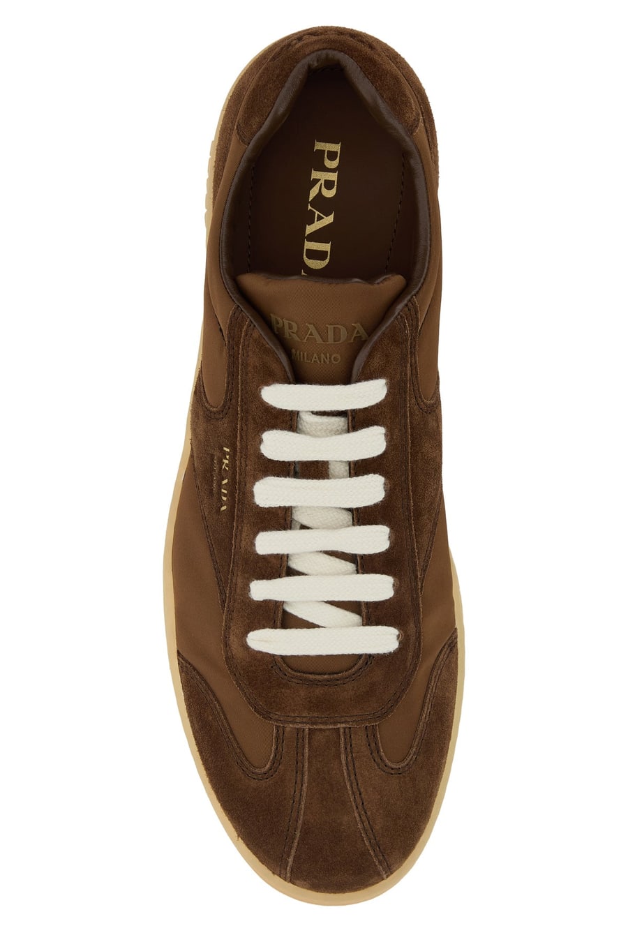 Prada Sneakers marroni in pelle scamosciata e Re-Nylon, view 4