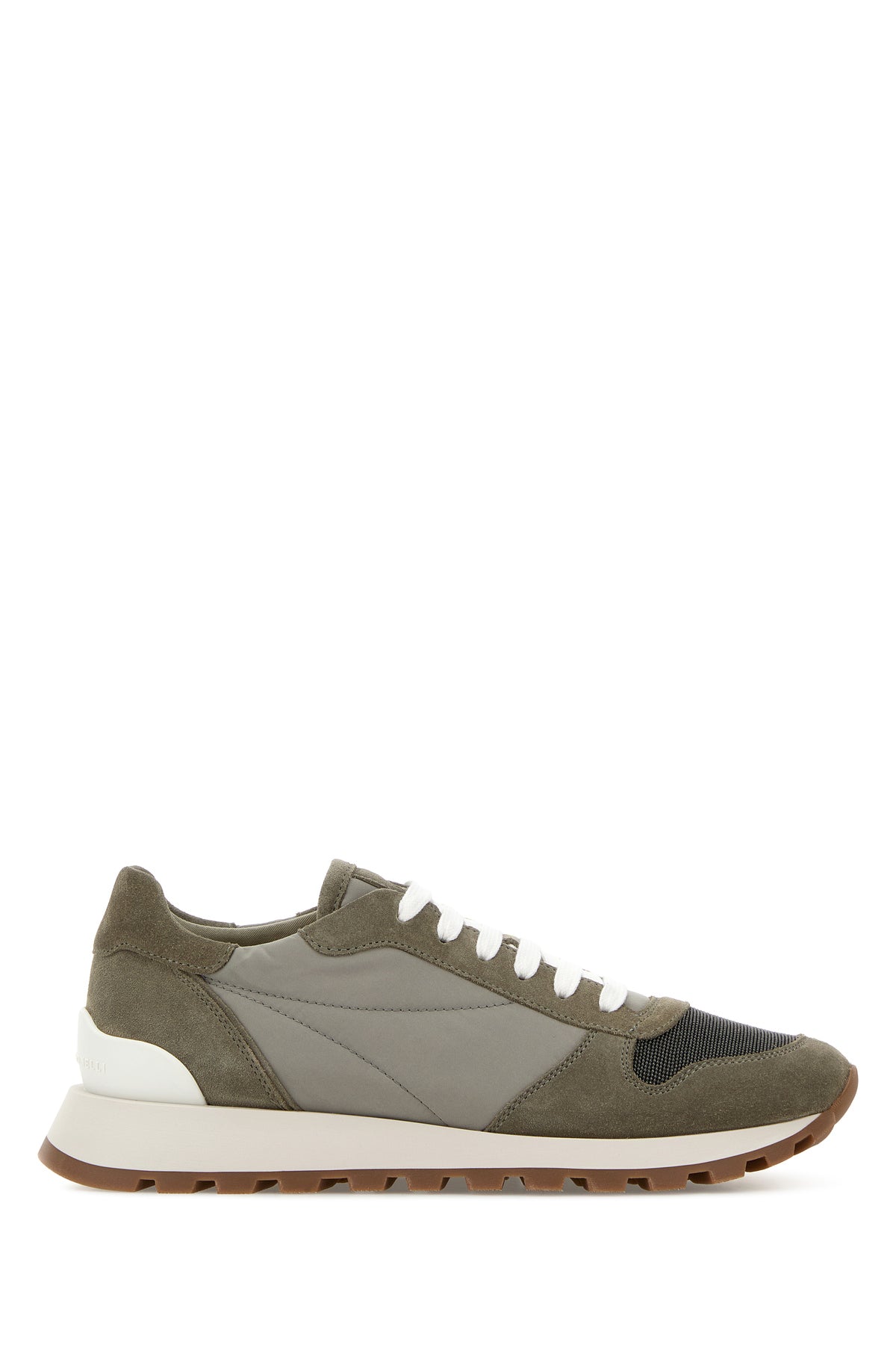 Brunello Cucinelli Sneakers tortora in pelle scamosciata e tessuto