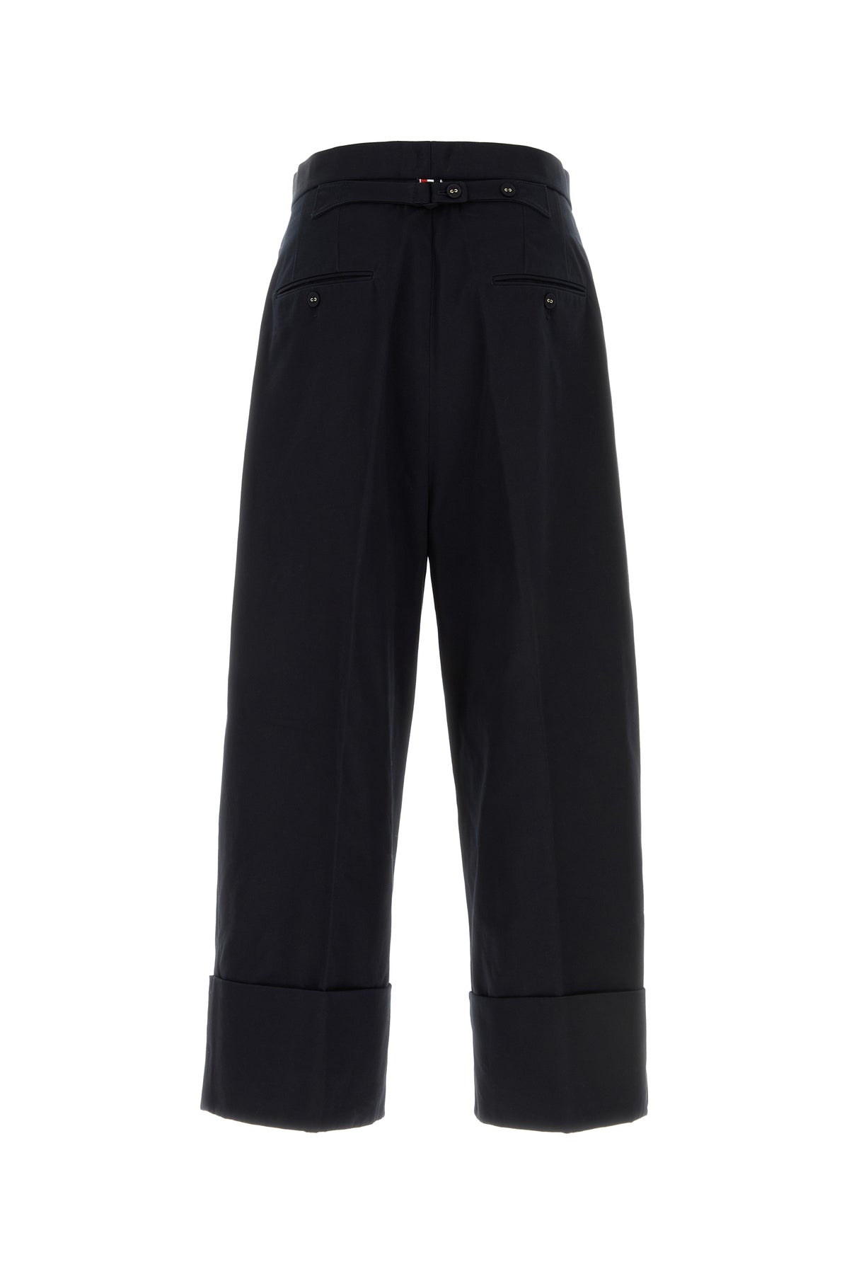 Thom Browne Pantalone dalla gamba ampia in cotone blu navy, view 2