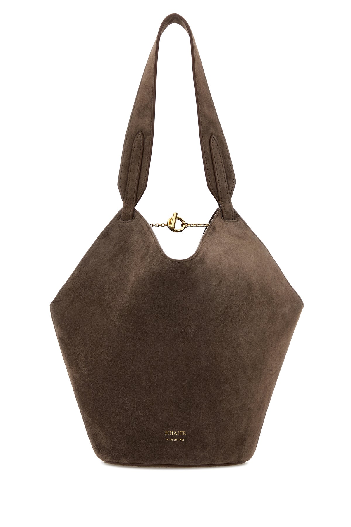 KHAITE Borsa a spalla Lotus mini in pelle scamosciata fango