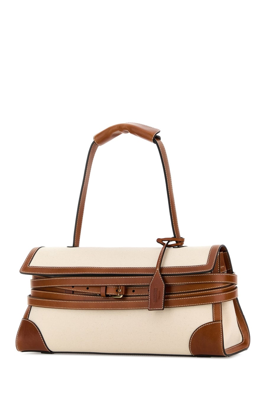 Moschino Borsa a spalla in tela sabbia, view 2