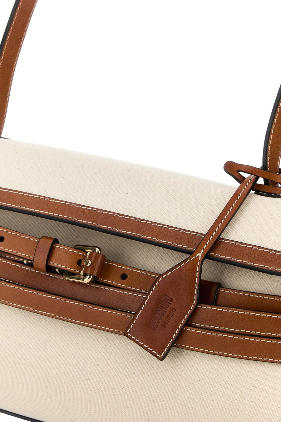 Moschino Borsa a spalla in tela sabbia, view 4