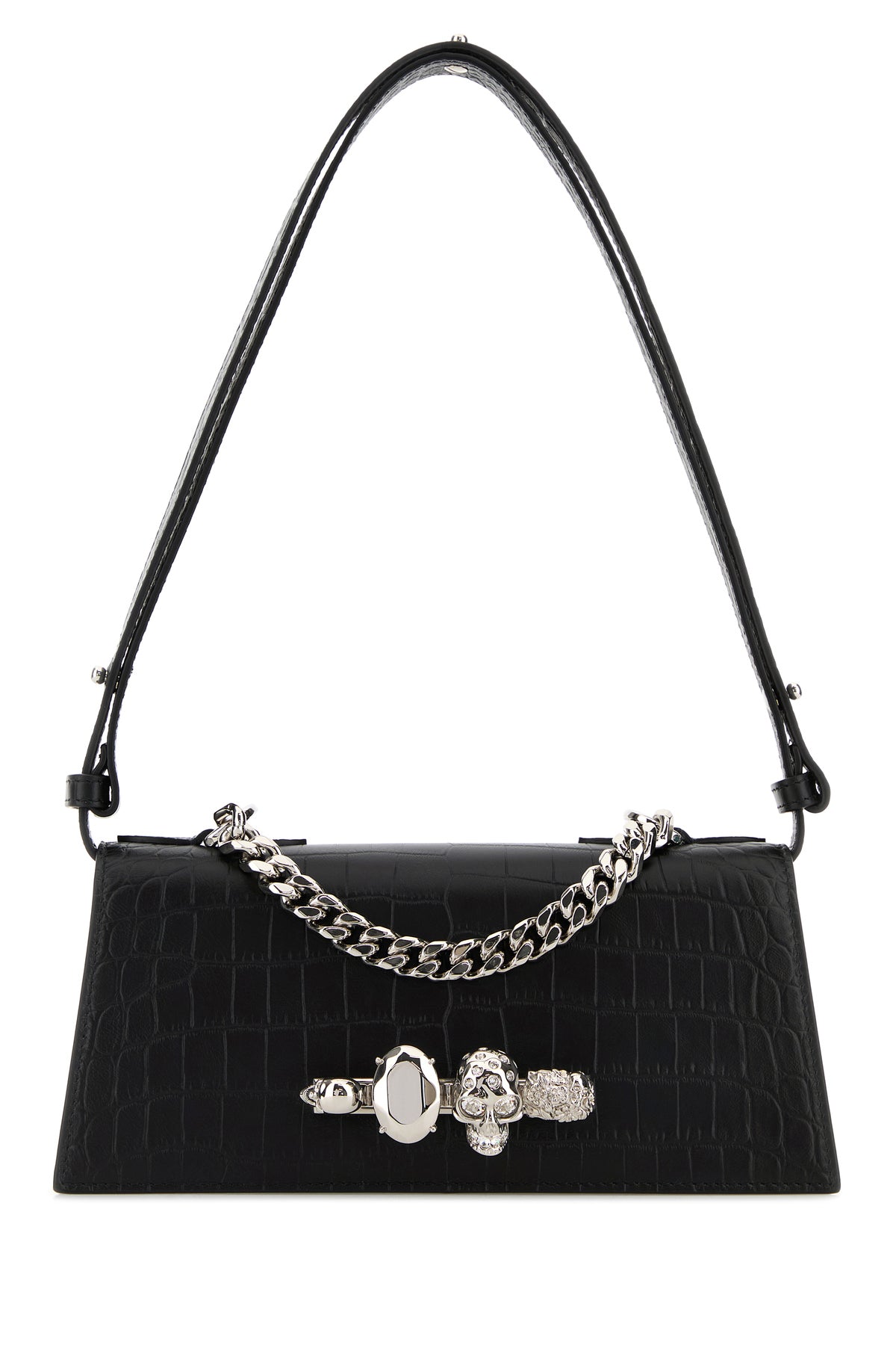Alexander McQueen Borsa a spalla Jewelled mini in pelle nera