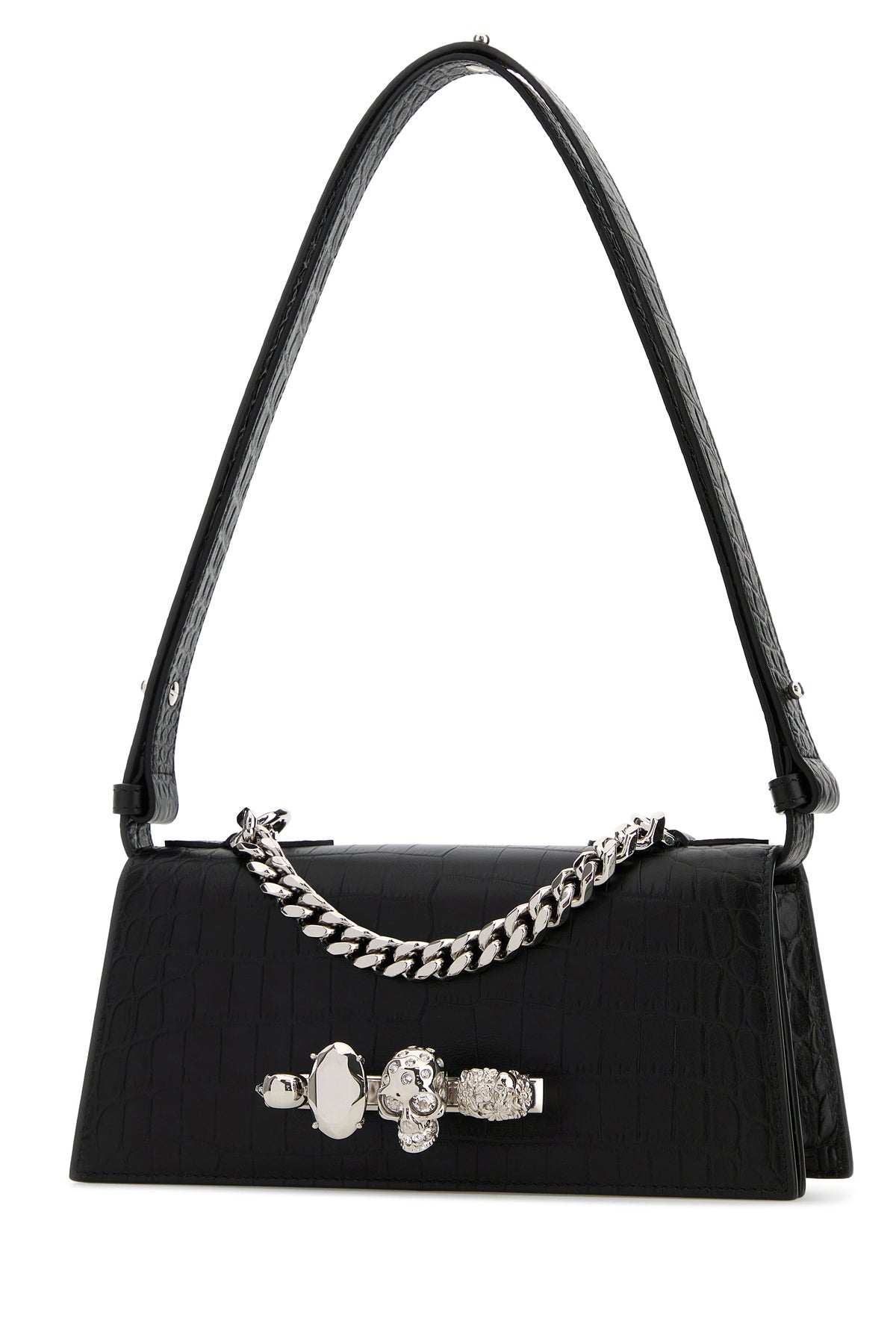Alexander McQueen Borsa a spalla Jewelled mini in pelle nera, view 2