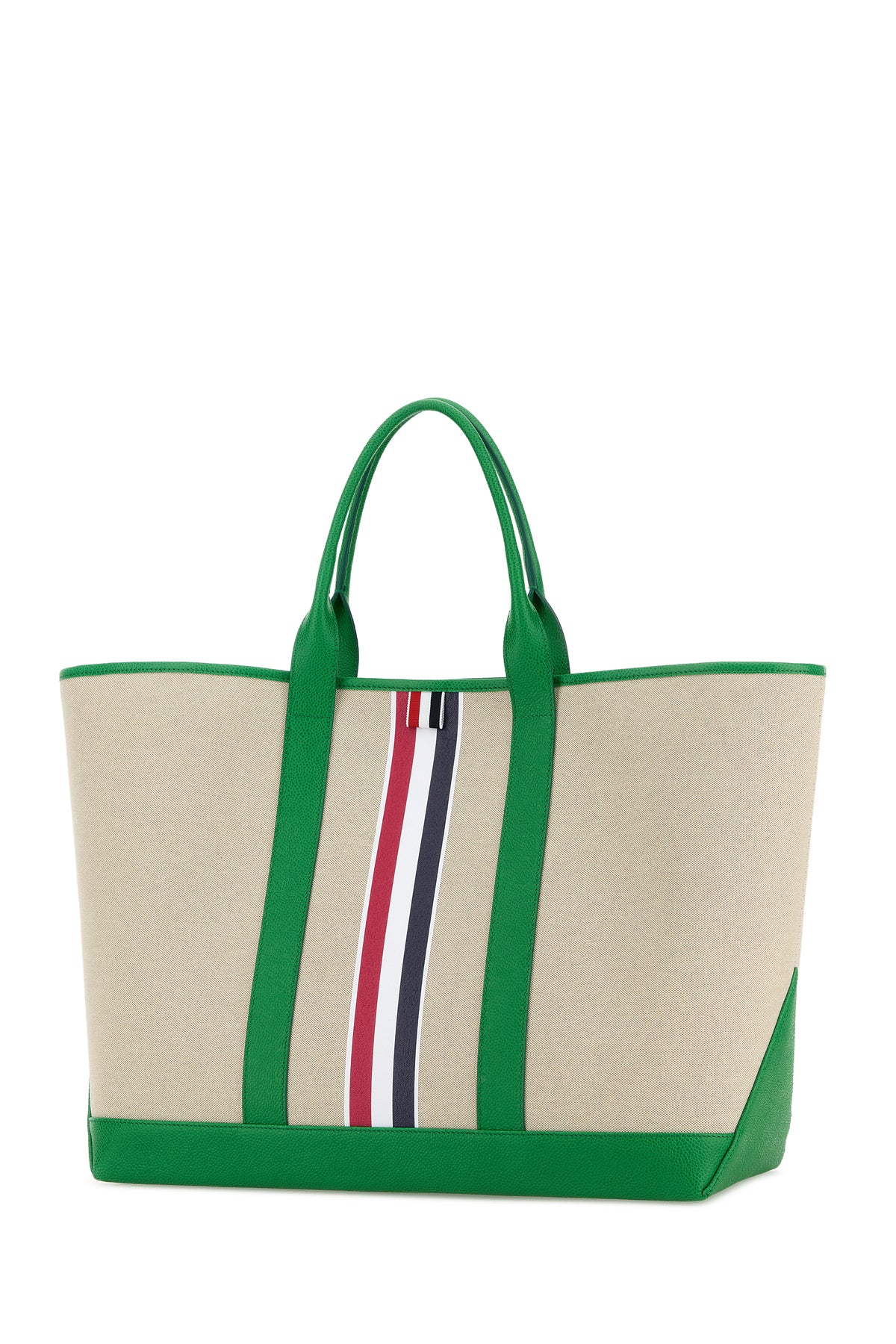 Thom Browne Borsa shopping media in tela sabbia, view 2