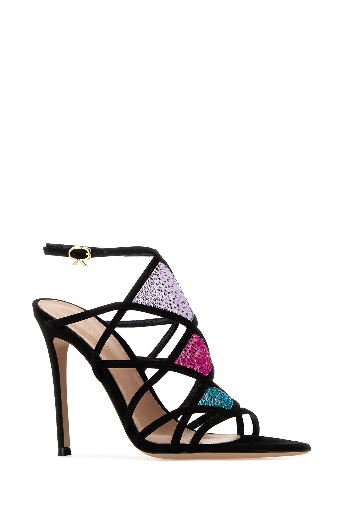 GIANVITO ROSSI Sandali Confetti multicolor in rete e pelle scamosciata, view 2