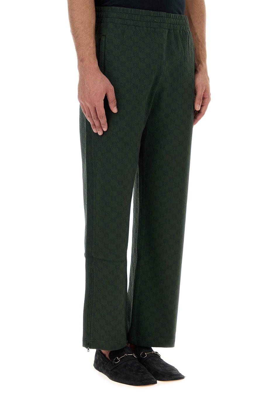 Gucci Pantalone jogging in nylon stretch verde bottiglia, view 3