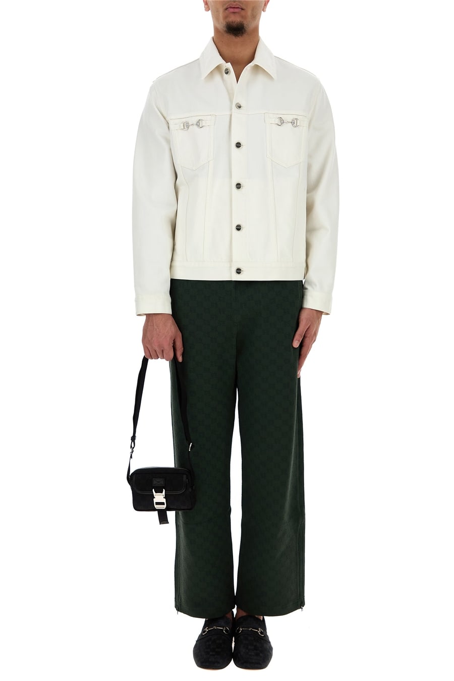 Gucci Pantalone jogging in nylon stretch verde bottiglia, view 6